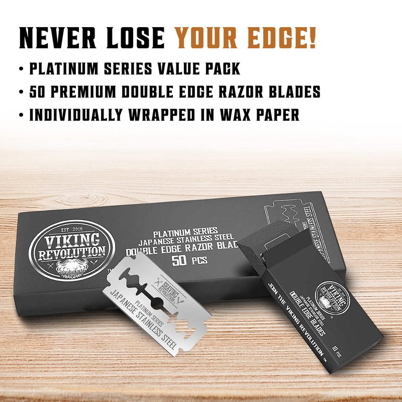 SHAVING REVOLUTION Double Edge Razor Blades - Men's Safety for Shaving Platinum Japanese Stainless Steel a Smooth, Precise and Clean Shave - 50 Count