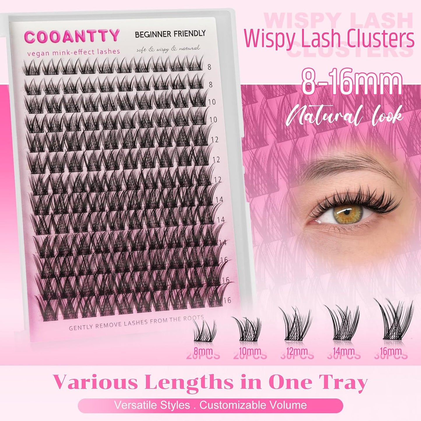 Natural Lash Clusters - Wispy Eyelash Extensions C Curl 8-16mm | Lightweight & Comfortable Individual Lashes for Soft Glam Looks