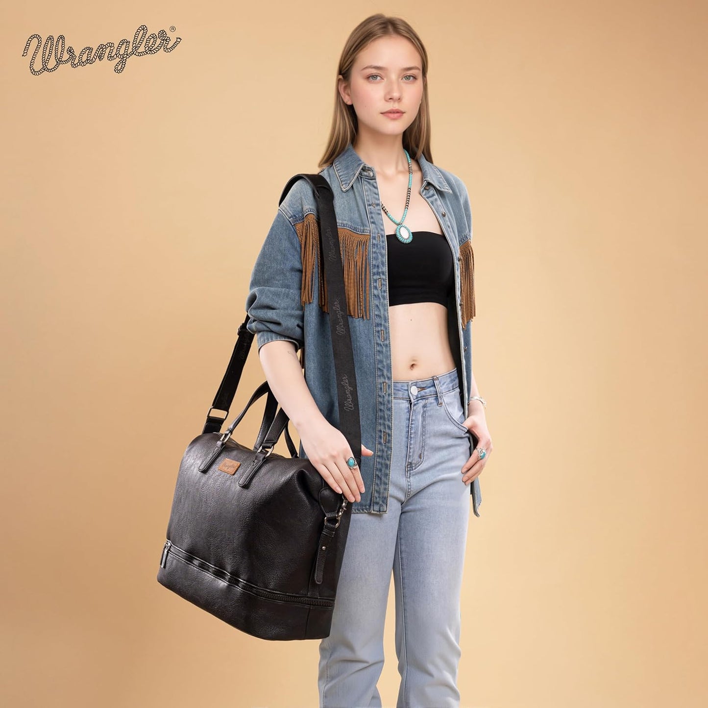 Travel Duffel Bag - Wrangler Carry-On Overnight Bag with Shoe Compartment | Women’s Weekender Bag - Black