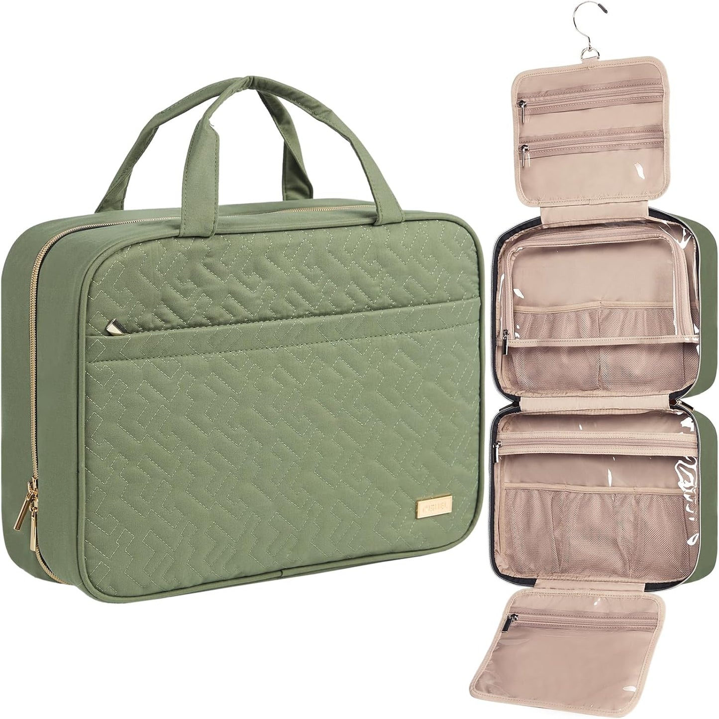 NISHEL Travel Toiletry Bag - Portable Hanging Organizer for Shampoo, Conditioner & Makeup | Medium Pink