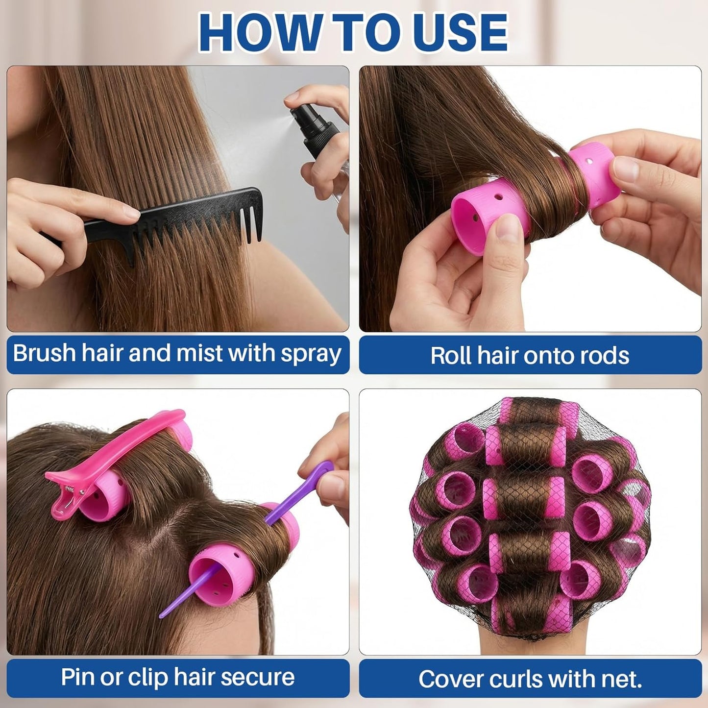 Hair Rollers Set - 60 Plastic Rollers with 60 Pins & 20 Duck Clips | DIY Curling Tools for Men & Women