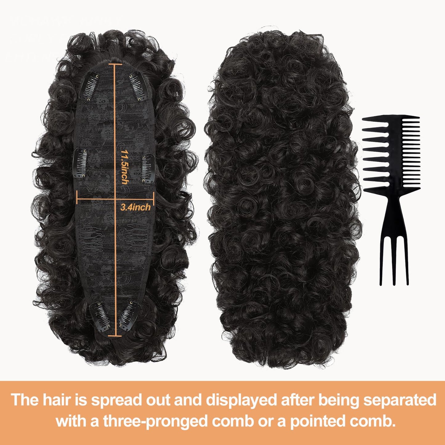 Curly Mohawk Wig Ponytail with Bangs - Short Kinky Synthetic Hair Extension | Natural Black, Fluffy Style for Daily Wear