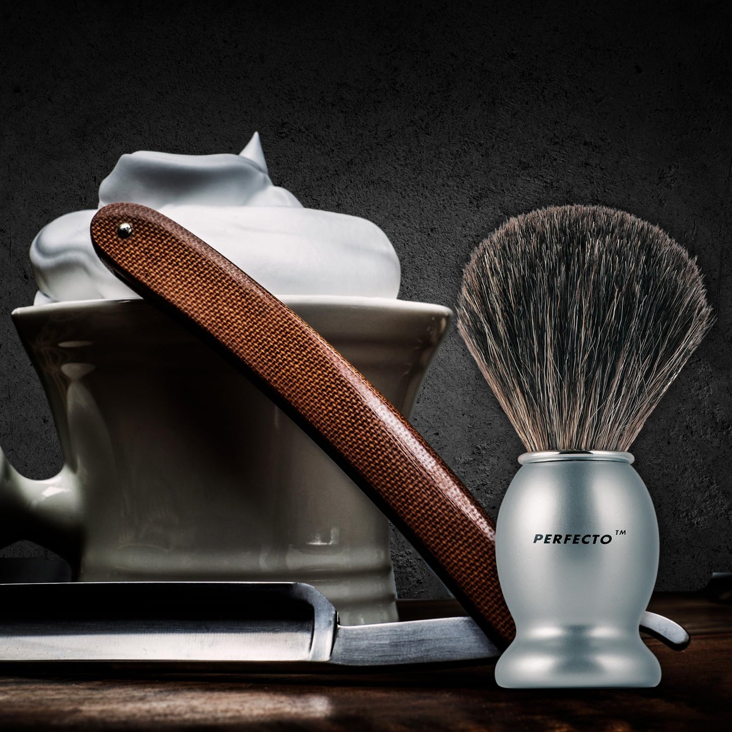 Perfecto 100% Original Pure Badger Shaving Brush, Engineered for The Best Gift For Him. All Methods, Safety Razor, Double Edge Razor, Straight Razor, Shaving Razor, Gift for Men