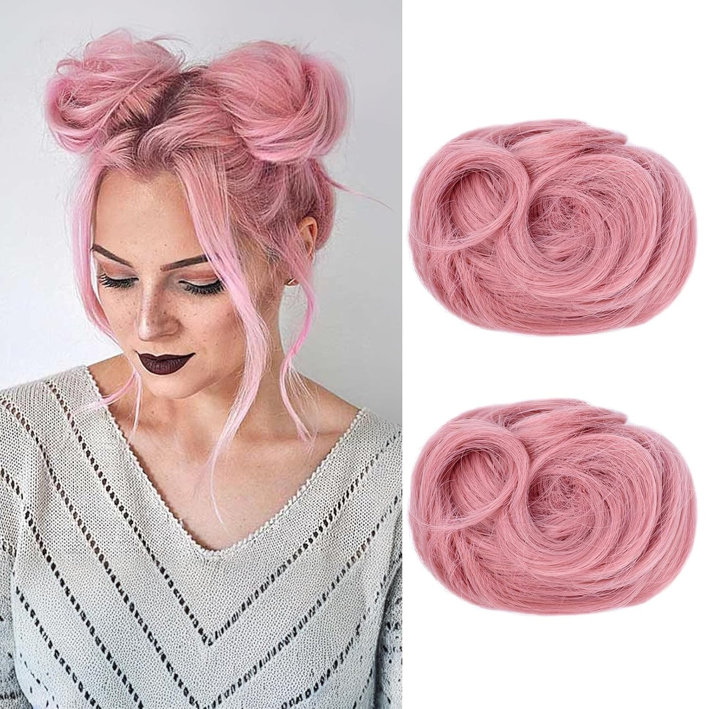 REECHO Mini Claw Clips - Messy & Cat Ears Hair Bun Extensions | 2-Pack, 3.5" Wavy, Natural Black