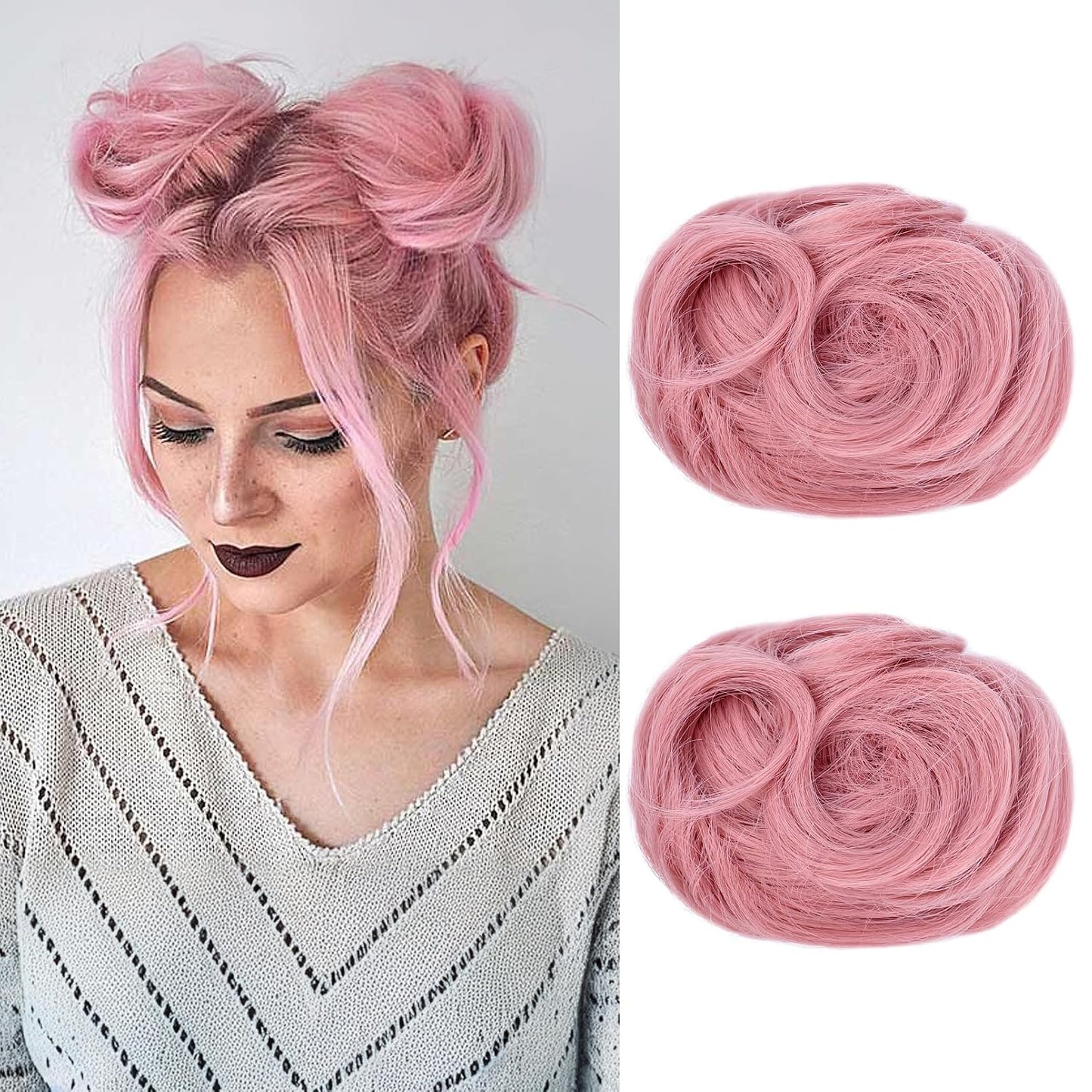 Mini Claw Clip Hair Bun Extensions - 2 PCS Messy & Cat Ears Updo Accessories | Golden Blonde Mix