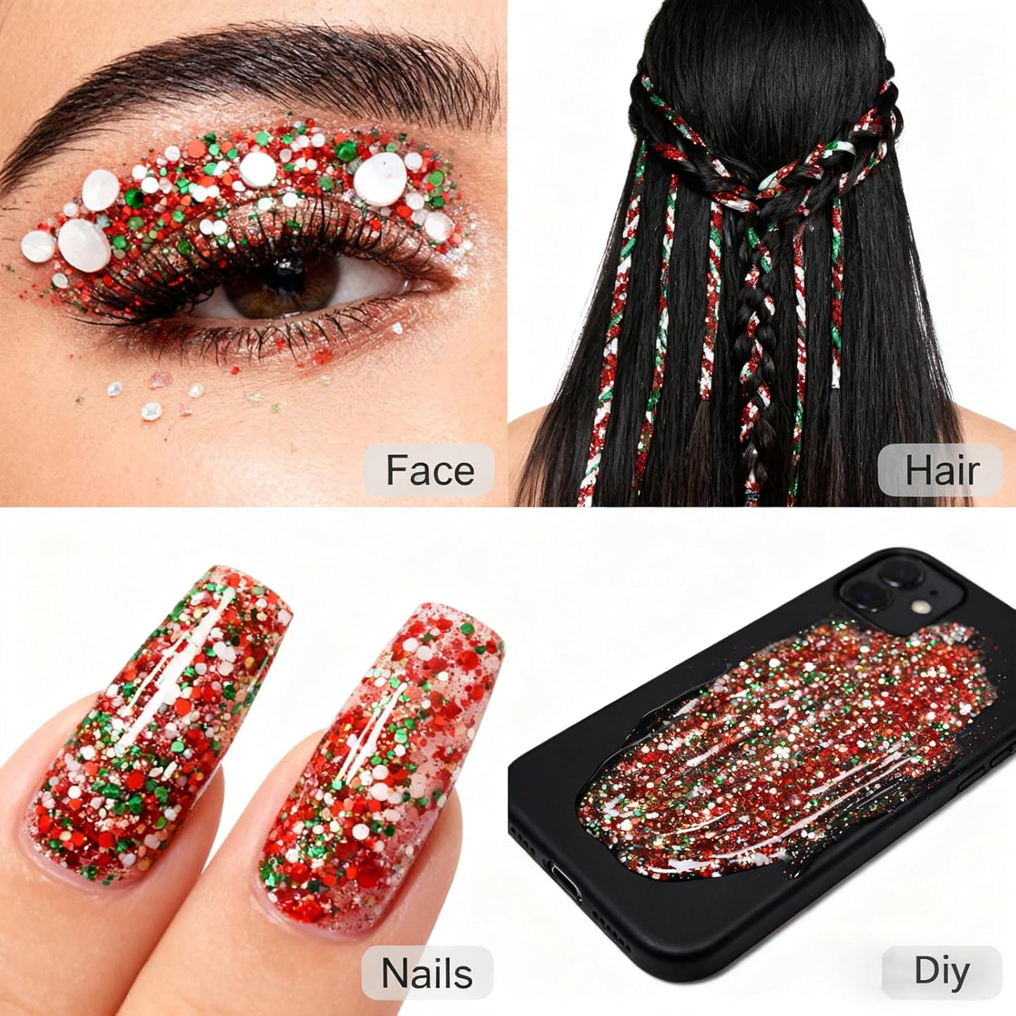 Christmas Body Glitter Stick - Waterproof Face & Hair Glitter for Kids & Adults | Long-Lasting Red Gel for Festivals & Concerts