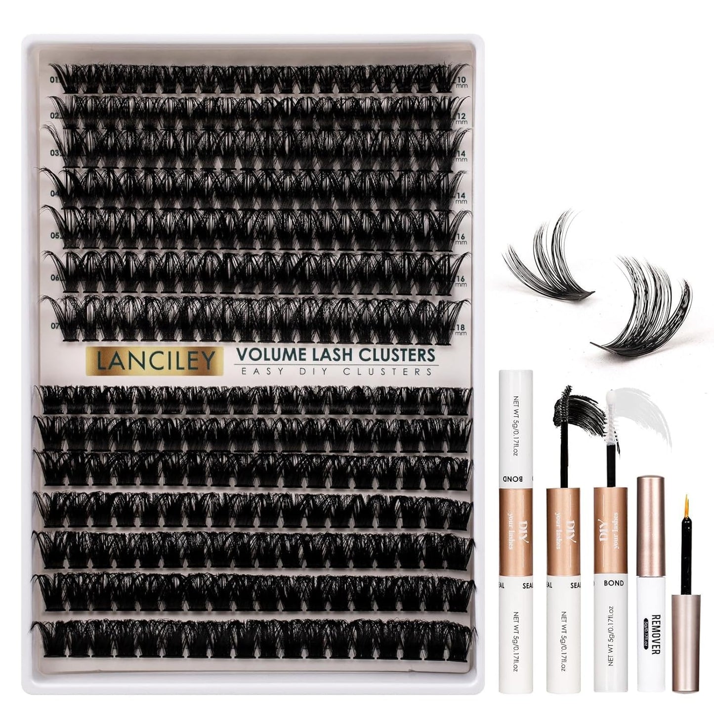 Eyelash Clusters Kit - 80D & 100D Thick Volume Lashes | 10-18mm DIY Individual Extensions with Bond & Seal