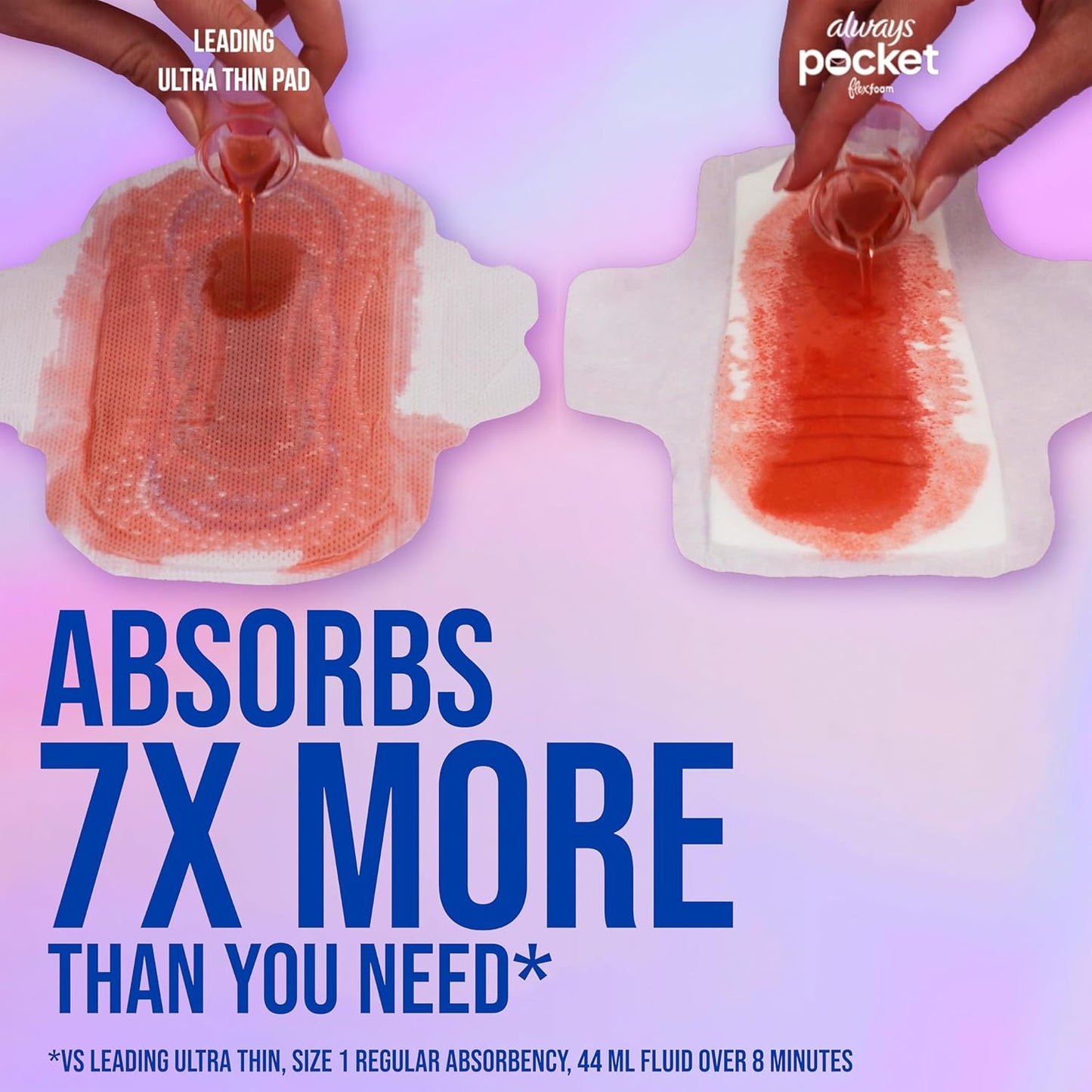 Always Pocket Feminine Pads - FlexFoam Comfort, Regular Size 1, Unscented | 66 Count (3 Packs of 22)