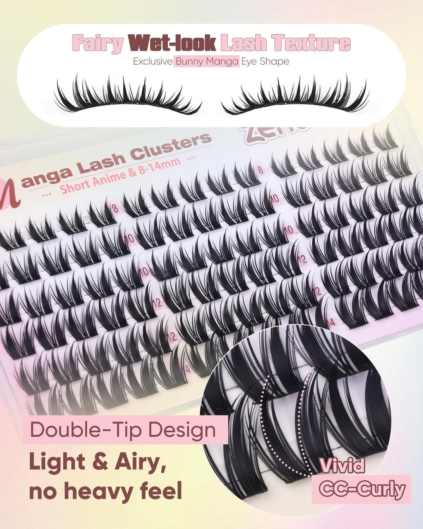 Manga Lash Clusters Anime Eyelash Clusters Wispy Cluster Eyelash Extensions Natural Bunny Fairy Individual Lashes Short 8-14MM CC-Curly Wet Look Lashes Extensions by zenotti