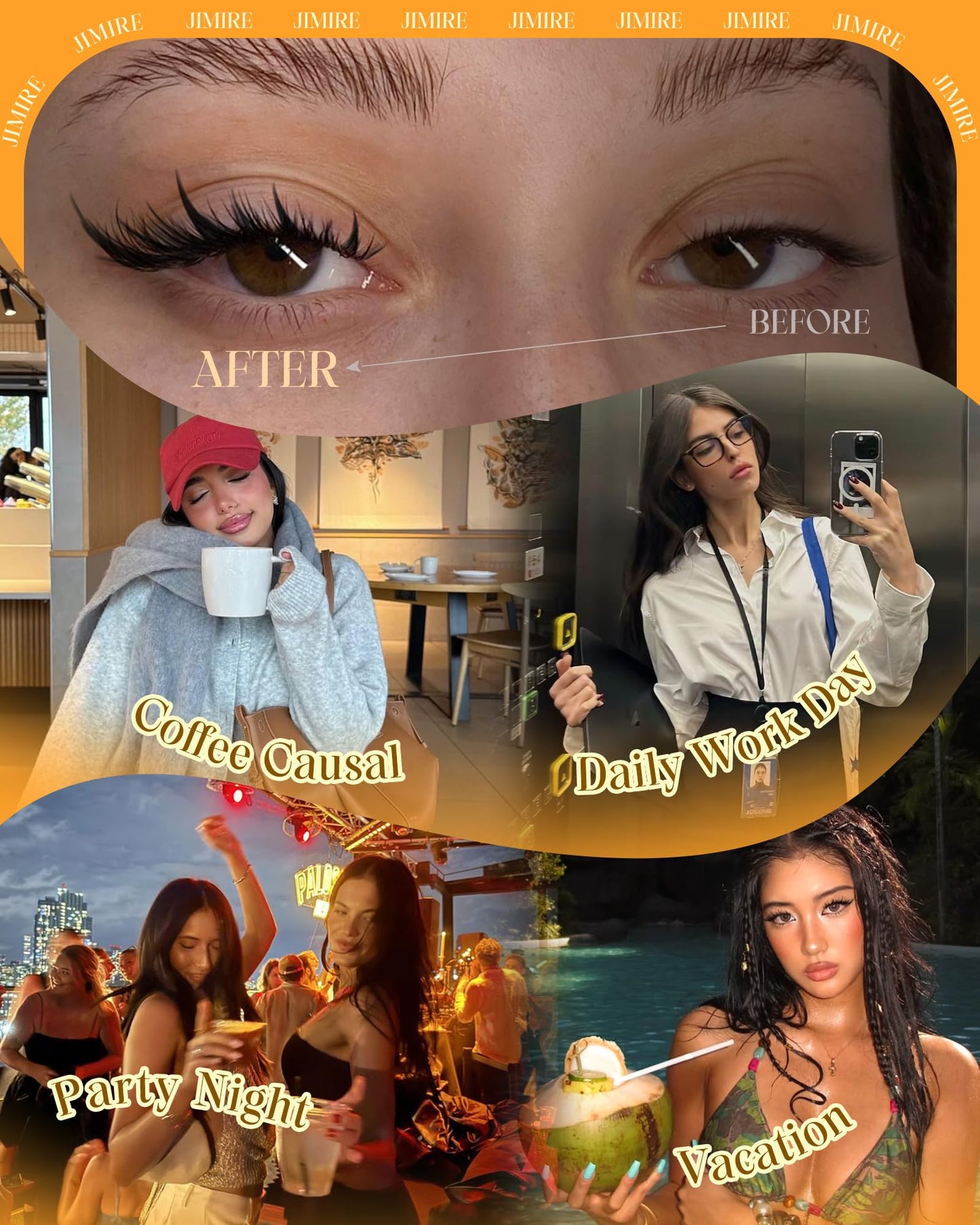 JIMIRE Manga Lash Clusters Wispy Eyelash Clusters Fox Eye Look Natural Cluster Eyelash Extensions 10-16MM Pre-Mapped Clean Baddie Girl Lashes Extensions Anime Individual Cluster Lashes