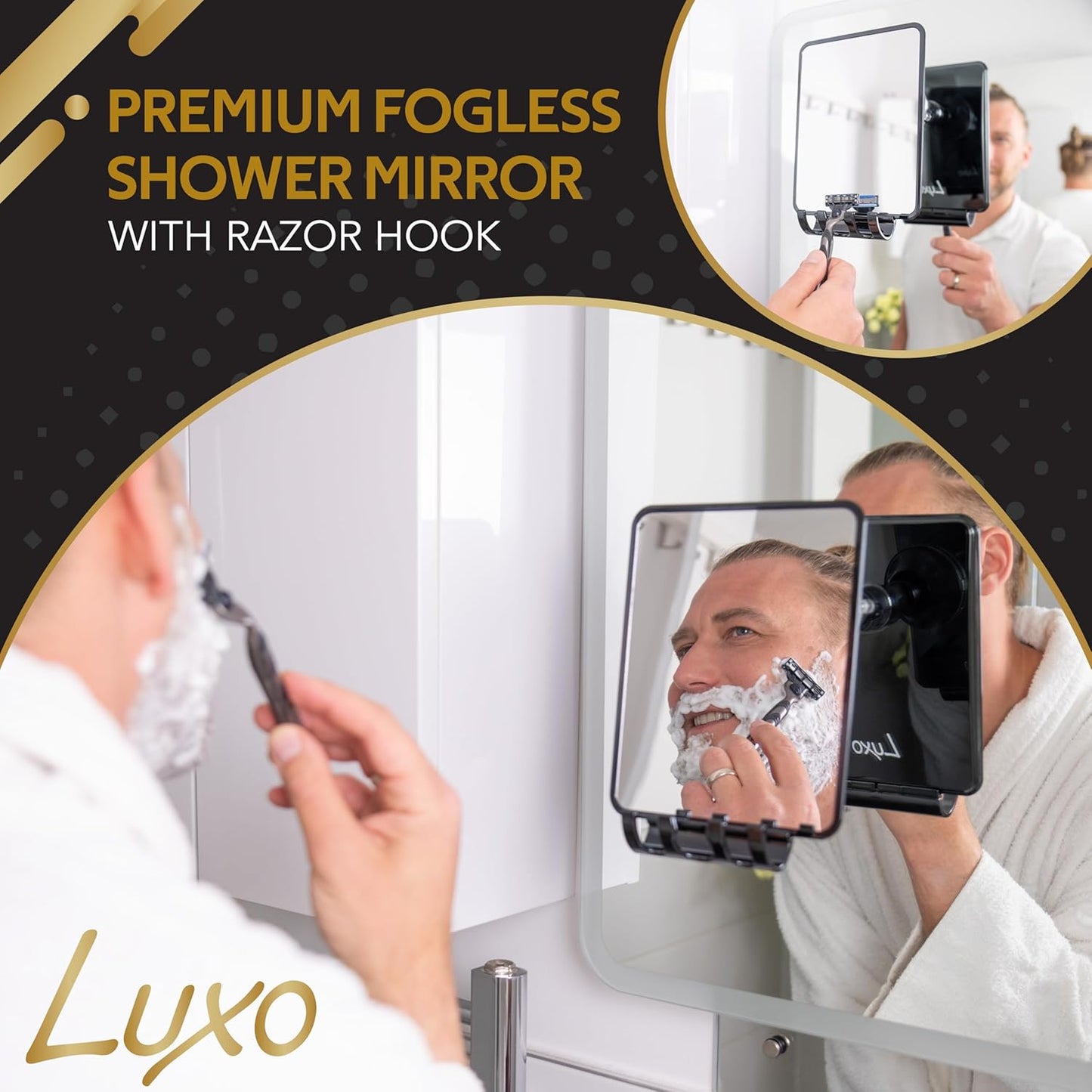 Fogless Shower Mirror for Shaving - Shatterproof Design with Removable Razor Holder | Powerful Suction Cup (Black)
