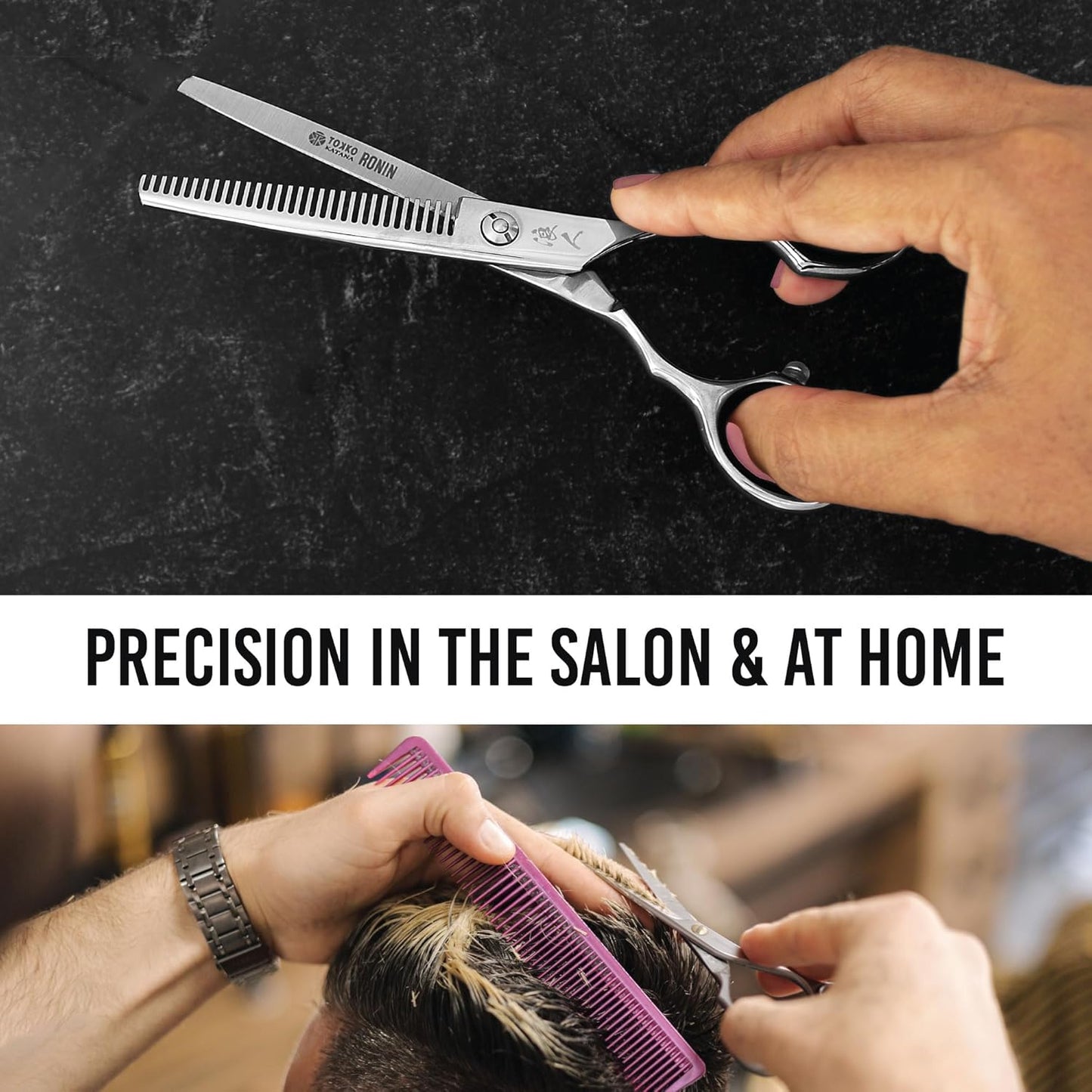 Ronin Hair Cutting Shears Set - 6.5" Professional Stainless Steel Scissors | Regular & Thinning Grooming Kit for Barbers & Stylists