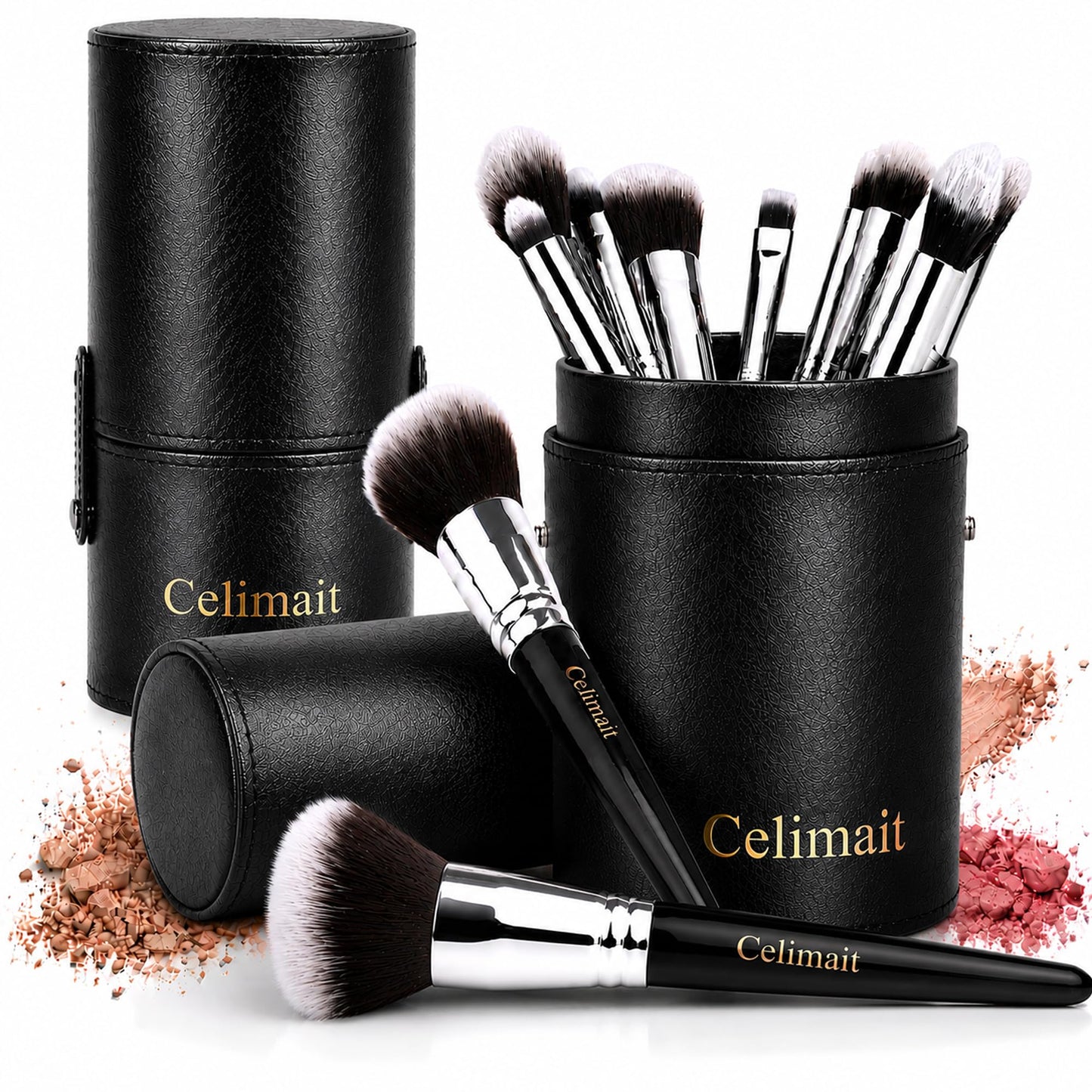 CELIMAIT Makeup Brushes Set with Travel Case, Soft Synthetic Bristles Makeup Brush Kit for Foundation Powder Blush Eyeshadow Concealer, Face Eye Brushes for Daily Use Travel Beginner Friendly, 12PCS