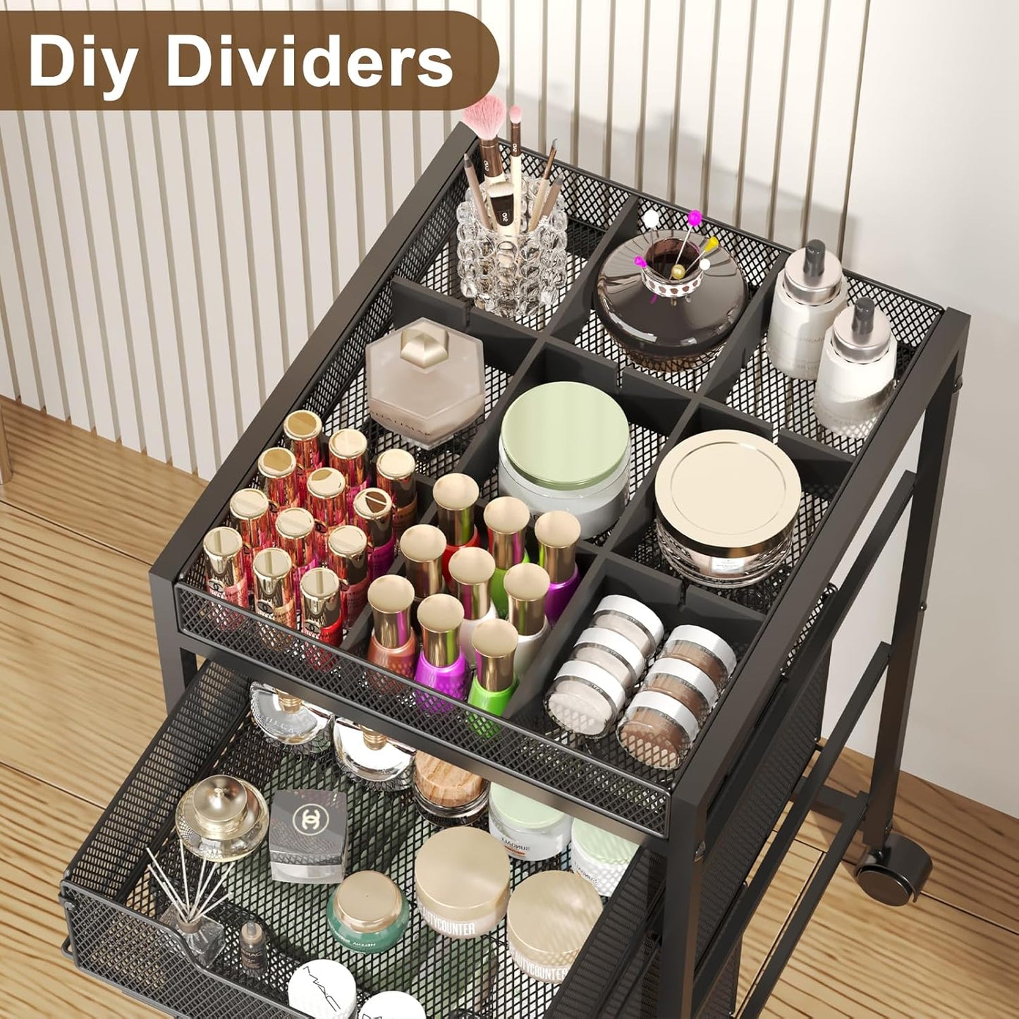 Rolling Makeup Cart Organizer - 3 Drawer Cosmetics Storage with Wheels | Versatile Vanity Organizer for Skincare & Beauty Tools - Black
