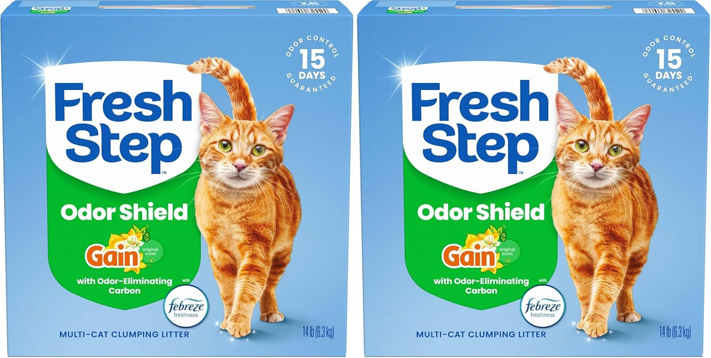 Fresh Step Cat Litter - Odor Shield Multi-Cat Clumping Formula with Febreze Freshness | 14 lb, Low Dust, Ammonia Block Technology