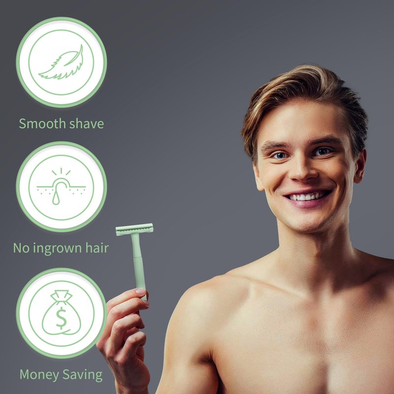 Bambaw Single Blade Razors for Women and Men with 5 Double Edge Safety Razor Blades, Stainless Double Edge Razor, Eco Friendly Razor, Reusable & Plastic Free - Mint Green