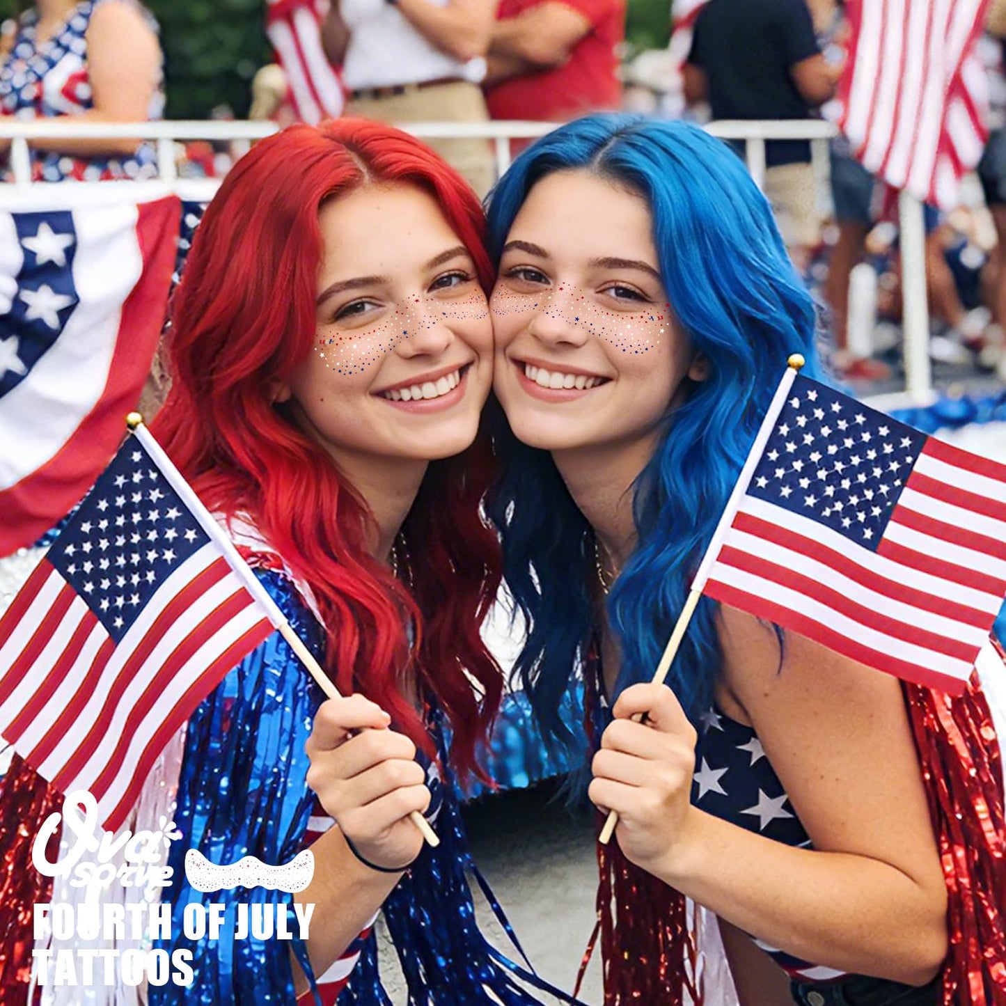 Ovasorve 4th of July Freckles Glitter Stars - Patriotic Face Tattoos with Red White & Blue Sparkles | Waterproof Temporary Tattoos for Independence Day & Everyday Makeup (8 Sheets)