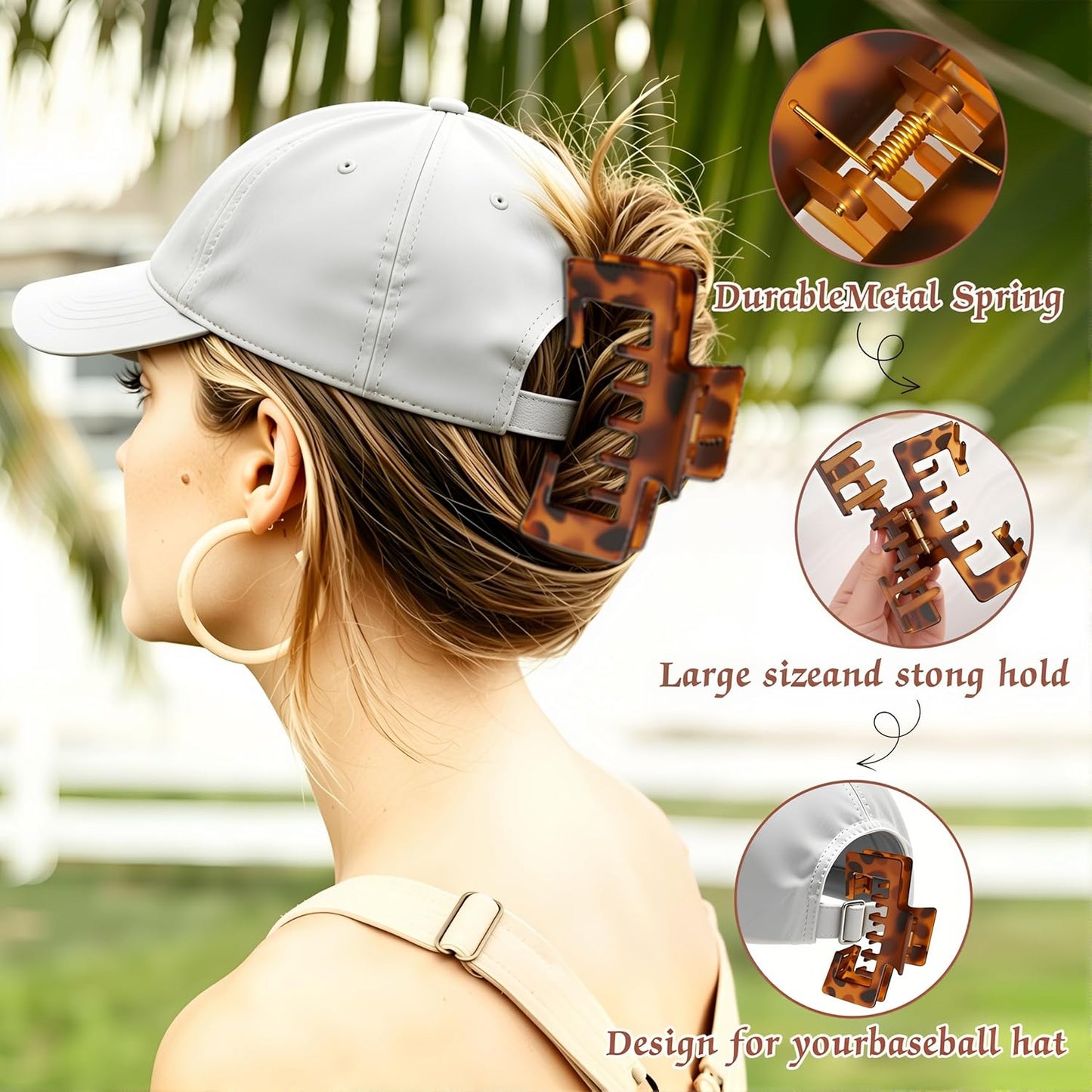 Large Hat Claw Clips for Women - 3 Pcs Non-Slip Strong Hold Hair Accessories | Tortoise Shell Design for Thick & Thin Hair