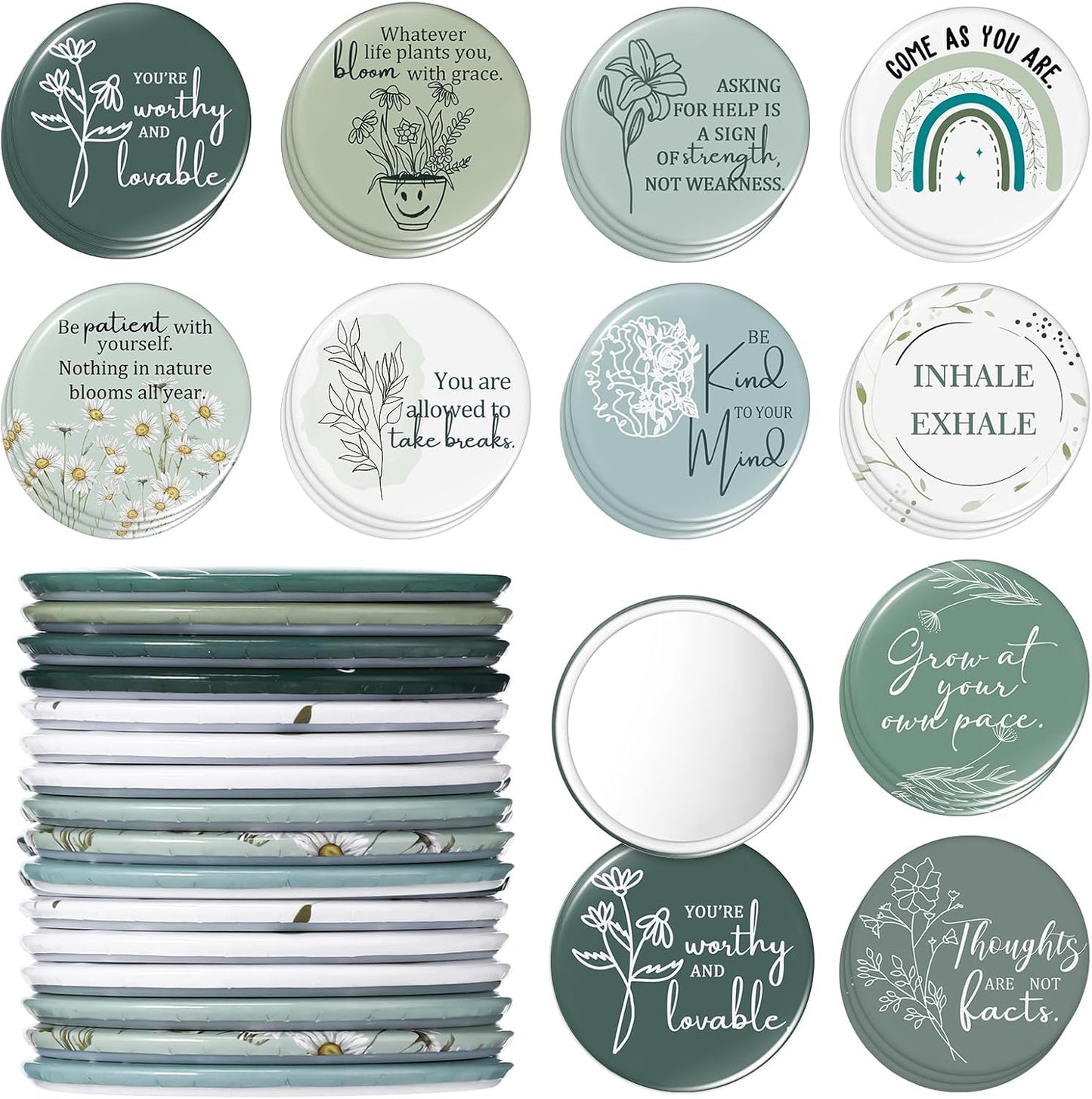 Inspirational Compact Mirrors - 30 Pcs Bulk Set for Women | 2.76 Inch Portable Purse Pocket Mirrors - Perfect Gifts for Teachers & Nurses