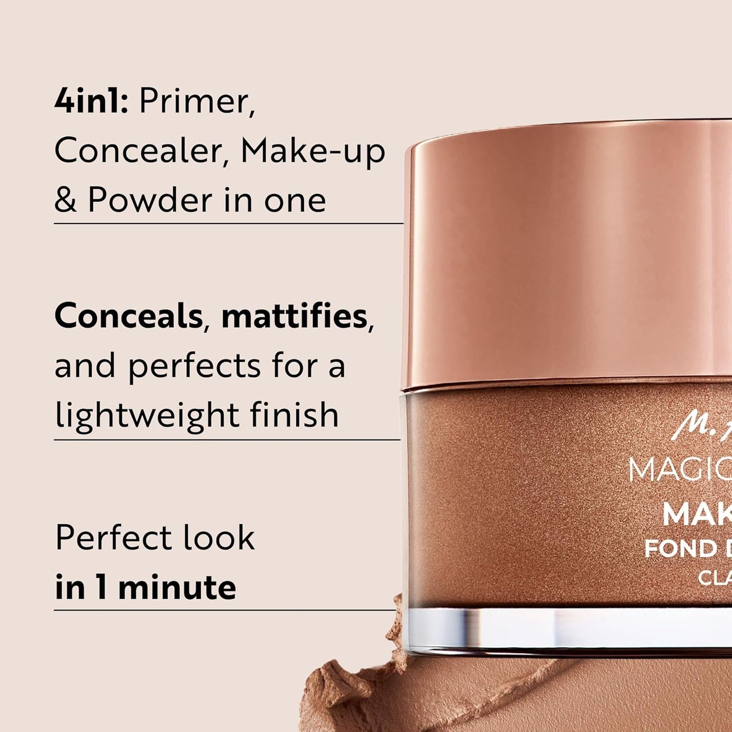 M. Asam Magic Finish Make-Up Mousse - 4-in-1 Primer, Foundation & Concealer | Vegan, Buildable Coverage for Light to Medium Skin Tones (1.01 Fl Oz)