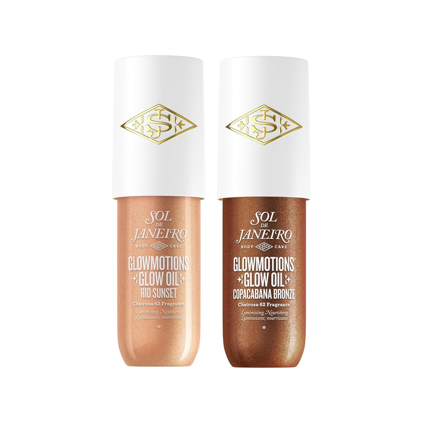 Sol De Janeiro Glow Body Oil Duo - Shimmering Travel Size Bundle | Copacabana Bronze & Rio Sunset, 2.5 fl oz Each