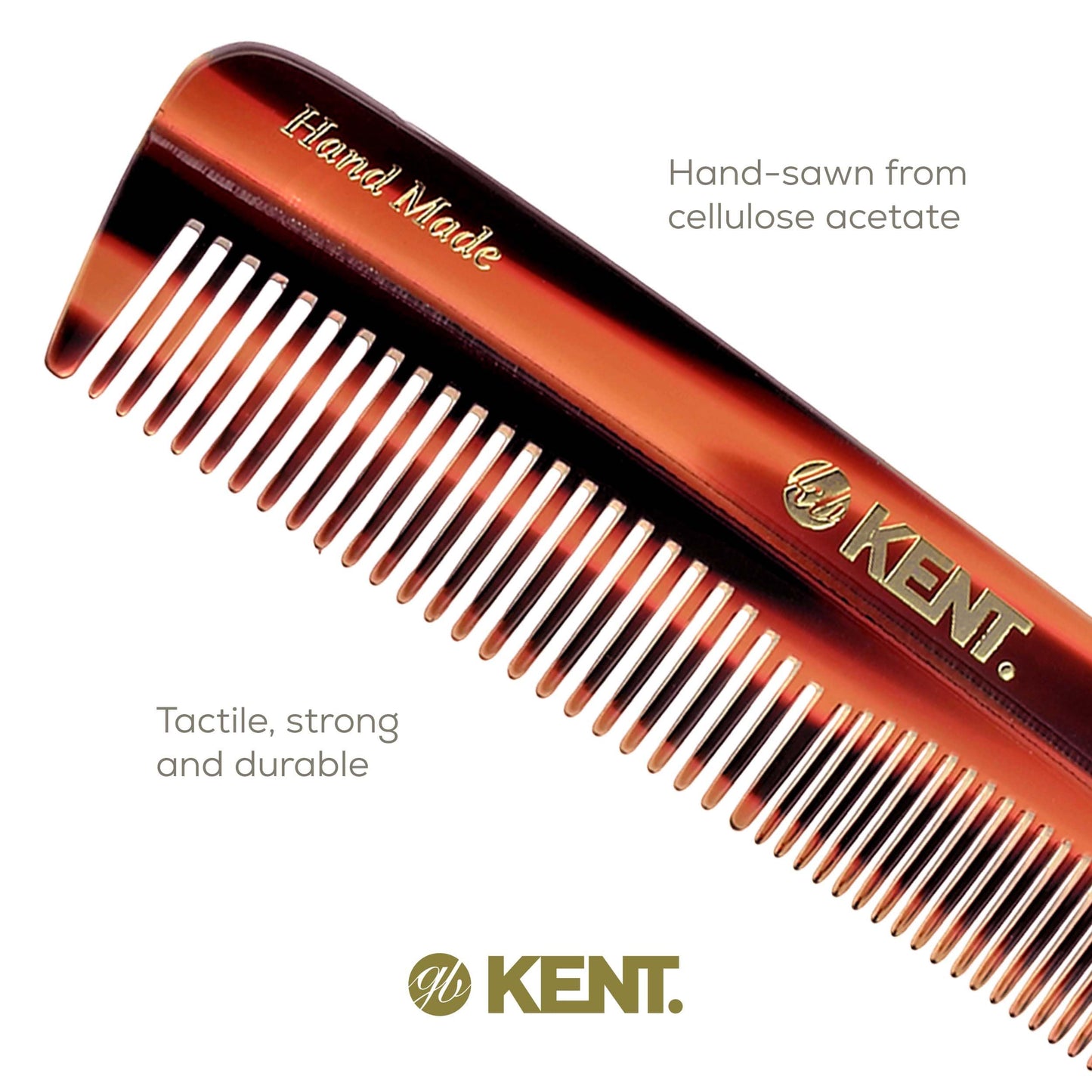 Kent R7T Fine and Wide Tooth Hair Comb, Handmade Pocket Comb for Men, Beard and Mustache Combs for Everyday Grooming and Styling, Sawcut Kent Combs, Made in England