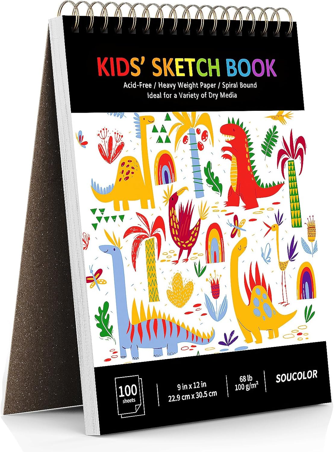 Soucolor Sketch Book - 9" x 12" Top Spiral Bound, 100 Sheets Acid-Free Drawing Paper | Ideal for Kids, Adults & Artists