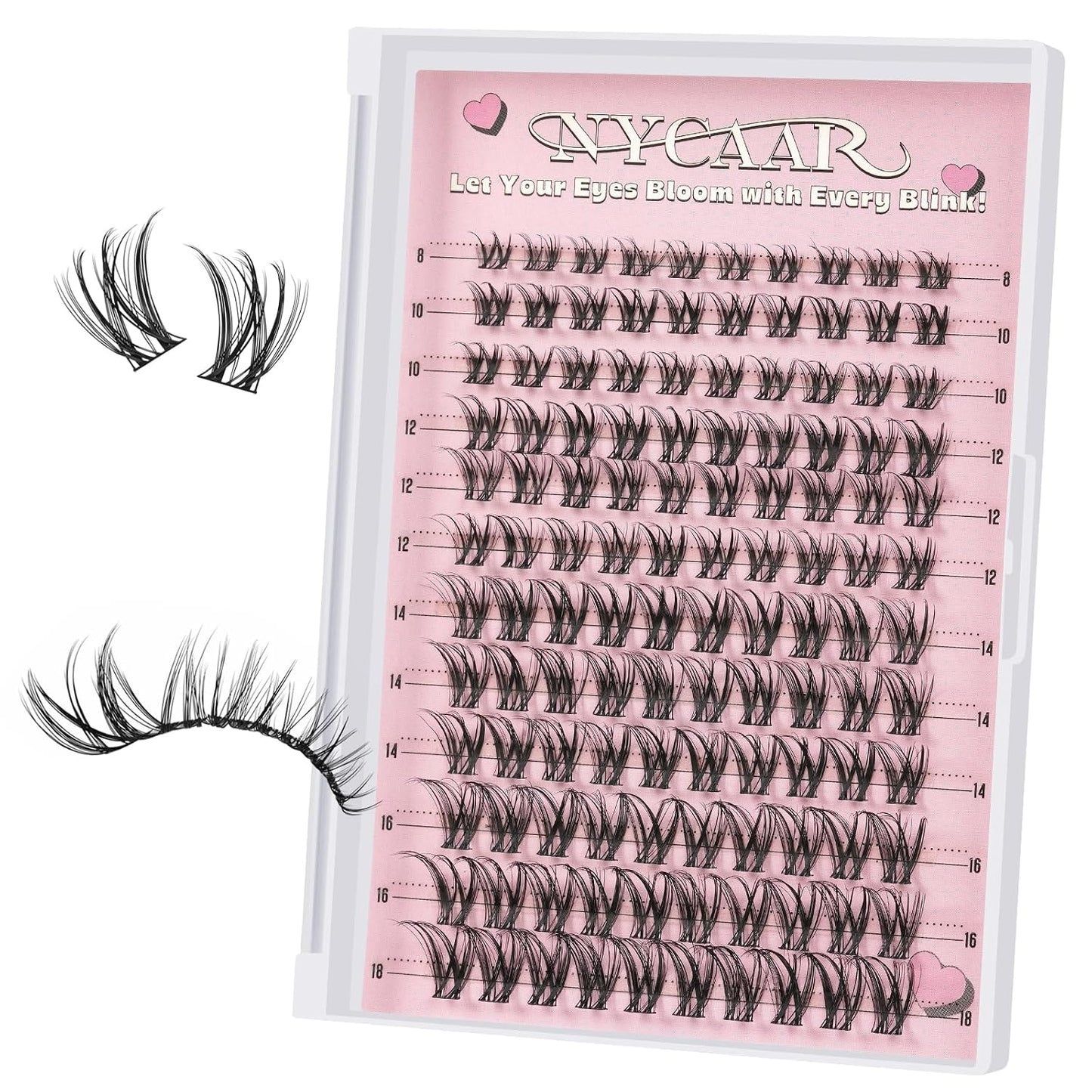 Natural Eyelash Clusters - 144pcs Wispy Lash Extensions | C Curl, Invisible Band, 8-16mm for Beginners