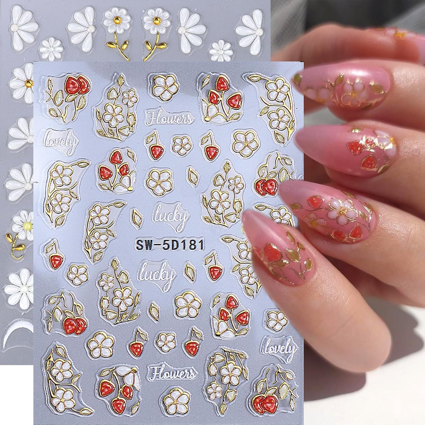 5D Embossed Beach Nail Stickers - Ocean-Themed White & Gold Shell & Starfish Designs | 2PCS Self-Adhesive Nail Art for Summer Manicure