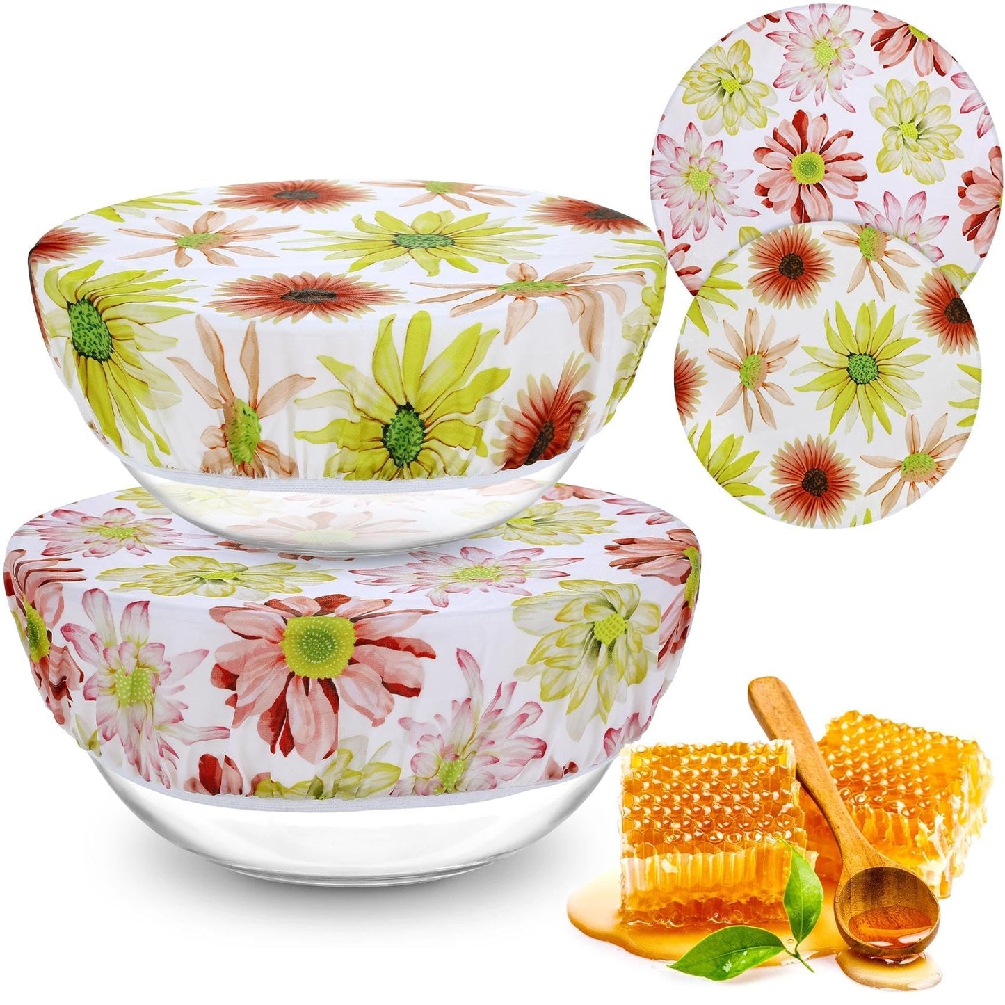 Revahope 2 Large Reusable Beeswax Bowl Covers for Bread Proofing, 10/12 Inch Elastic Beeswax Wraps Cotton Cloth Sourdough Bowl Covers for Proofing Baskets, Mixer Bowls, Food Storage Containers