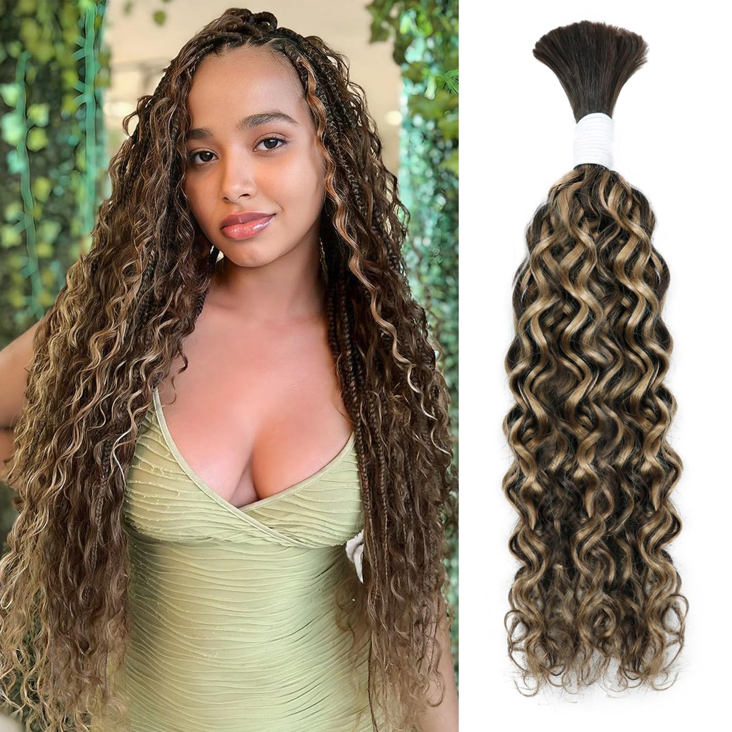 Body Wave Curly 4/27 Human Braiding Hair - 100g One Bundle for Boho Braids | 18 Inch