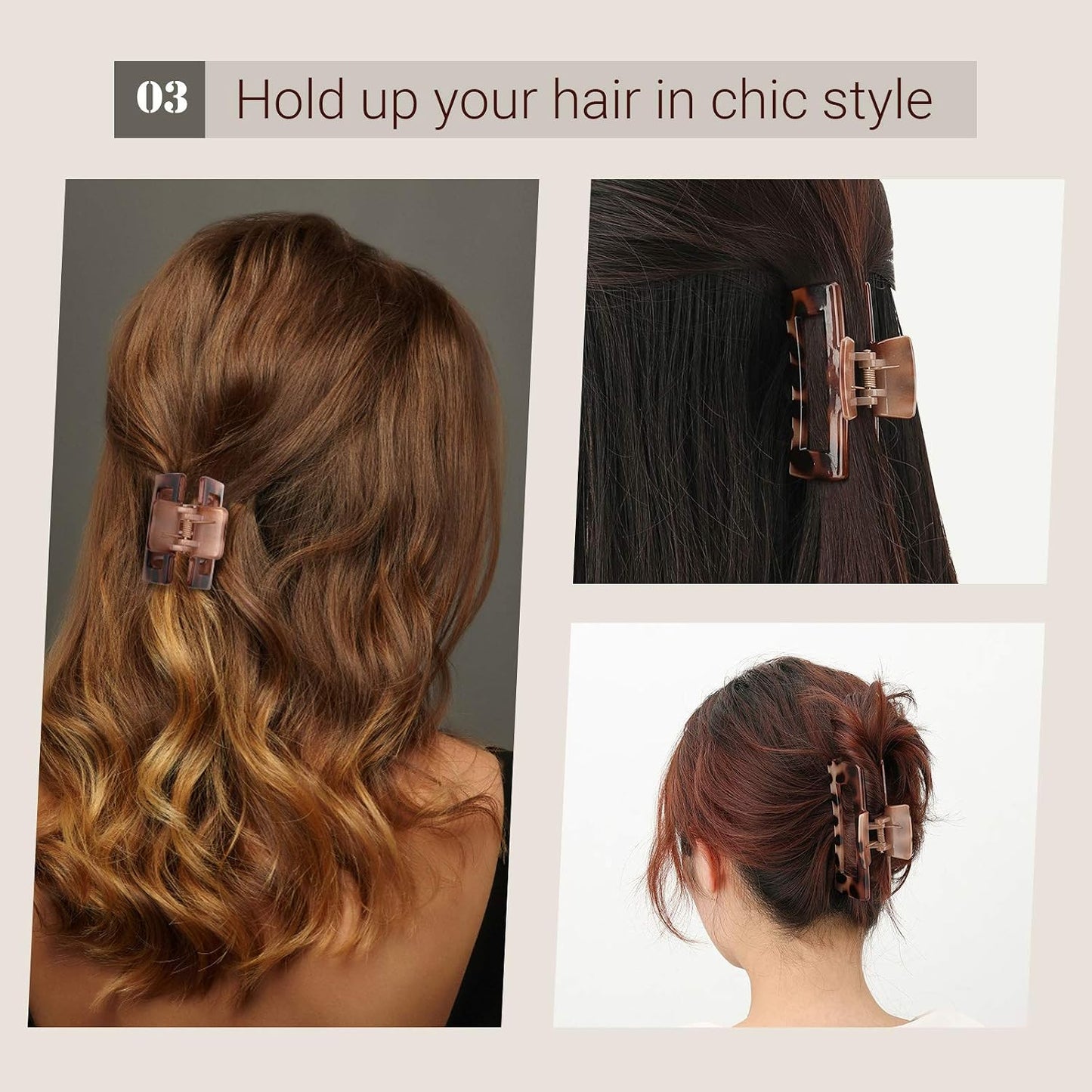 Leopard Print Hair Claw Clips - 3 Strong Hold Jaw Clips for Thick Hair | Coffee Color