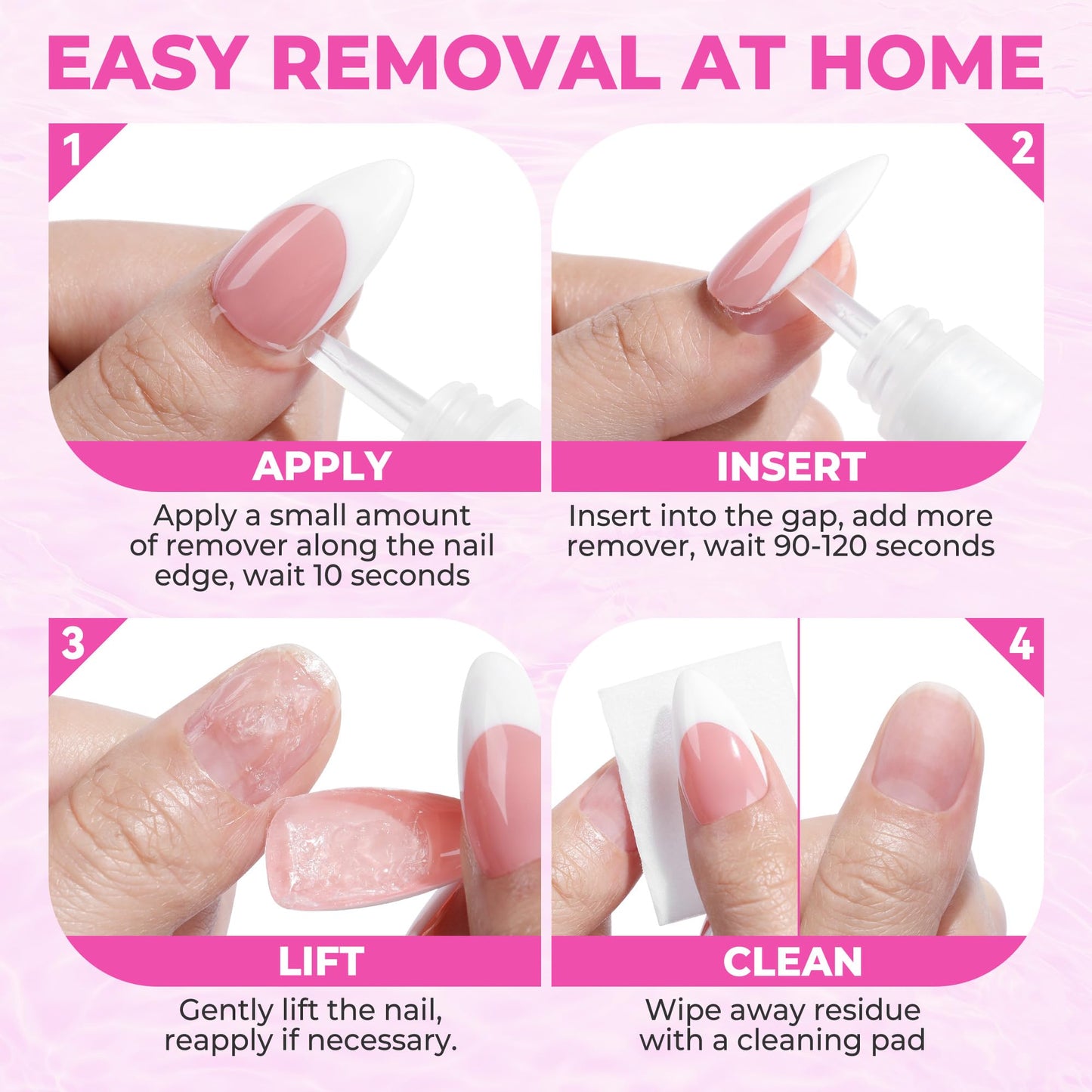 Luckyfairy Nail Glue Remover for Press on Nails, 15ml Acetone-free Nail Polish Remover, Multi-Functional Glue Remover for Nails Tips, Quick Easy Gentle Removal, Not for Gel Polish