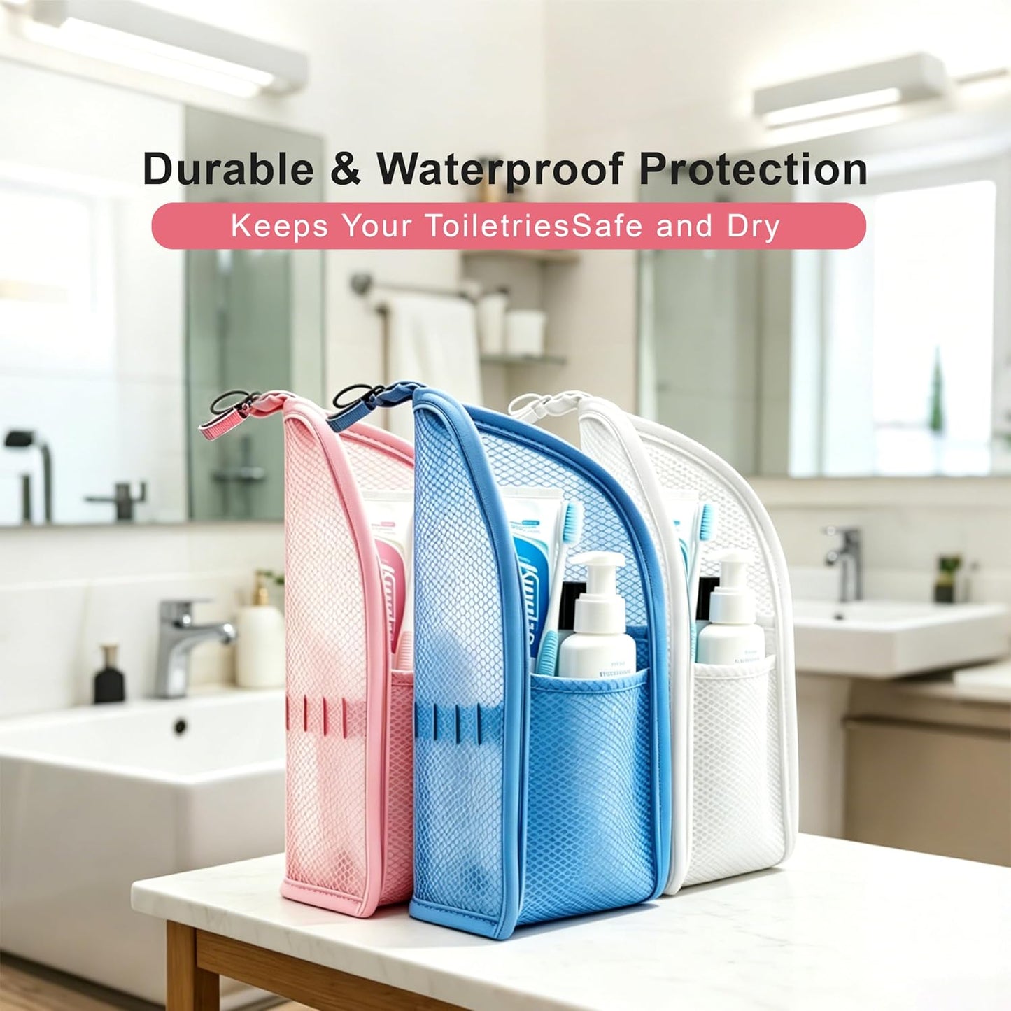 Portable Lightweight Travel Toiletry Bag - Clear EVA Waterproof Organizer | Large Capacity, Foldable Hanging Design (Purple & Blue)