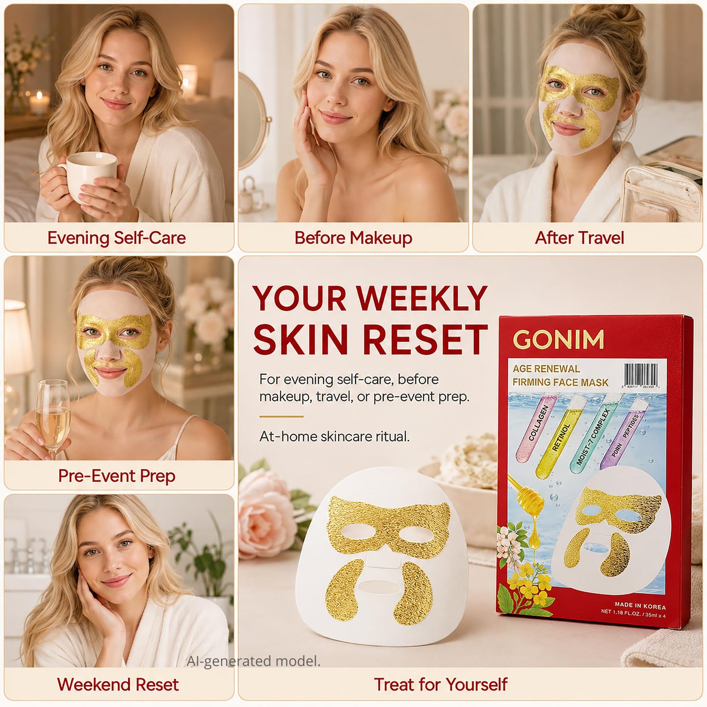 GONIM Korean Face Mask Skincare, Hydrating Face Mask with Retinol Collagen
