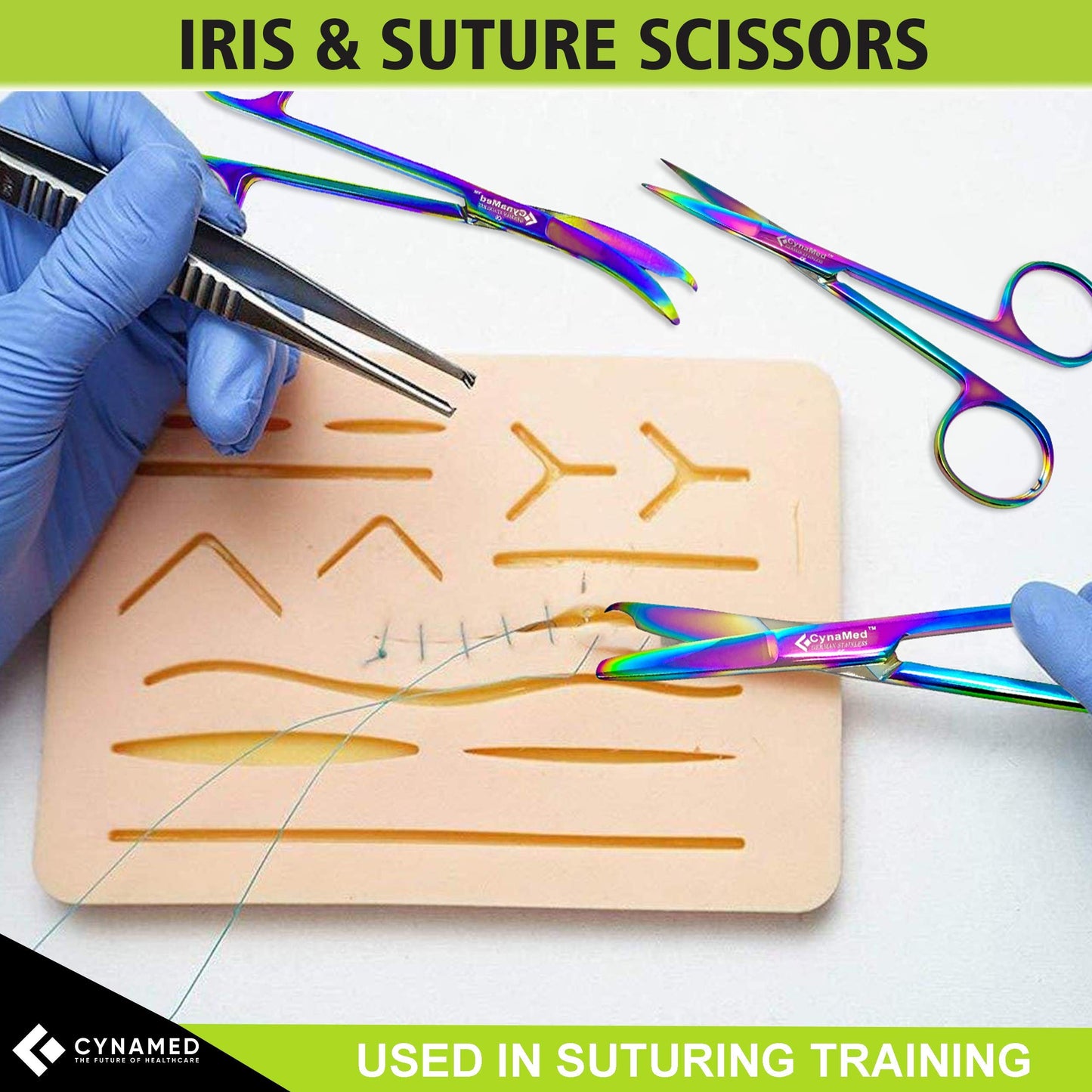 Cynamed Suture Stitch Scissors with Multicolor/Rainbow Titanium Coating - Premium Quality Instrument- Delicate Hook - Perfect for Suture Removal, First Aid, EMS Training and More (4.5 in. - Straight)