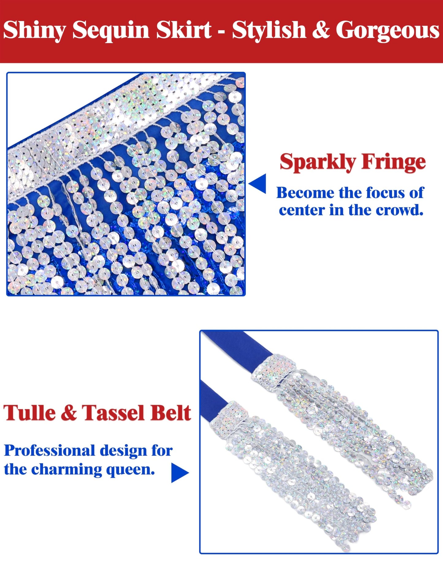 Sarfel Blue Sequin Skirt for Women Red White and Blue Outfits for Women Flag Skirts American Flag Outfits Woman Sparkly Skirt