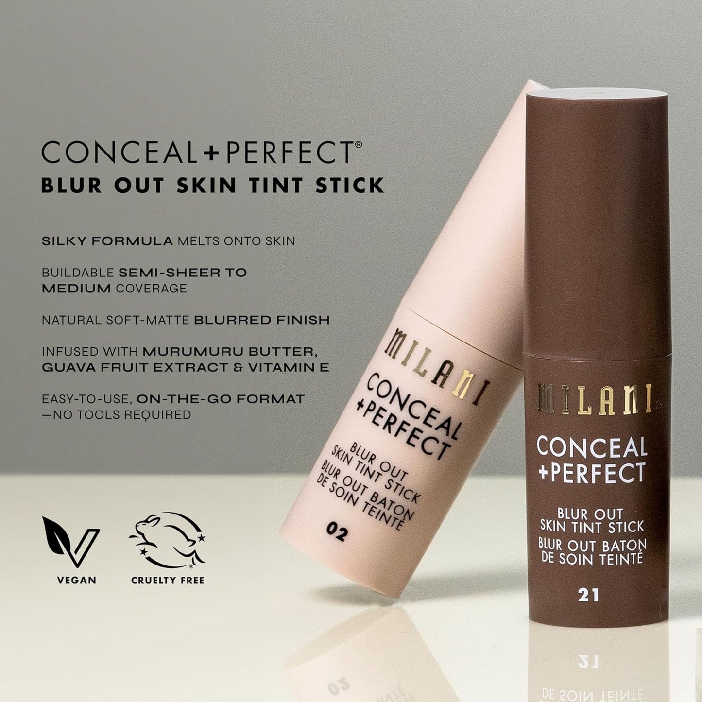 Milani Conceal + Perfect Blur Out Skin Tint Stick - Lightweight Tinted Moisturizer with Vitamin C & E | Soft Matte Finish, 01-Very Fair Neutral