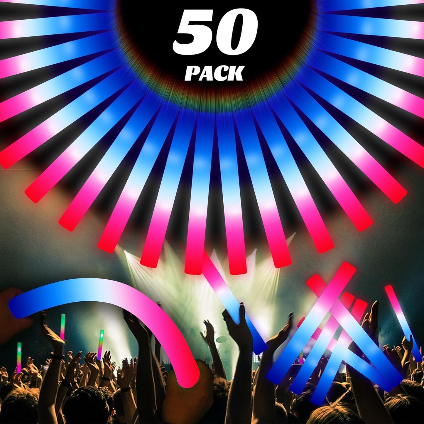 Glow Sticks - 50-Pack Foam Glow Sticks in Red, White & Blue | Perfect for Patriotic Events, Parties & Weddings