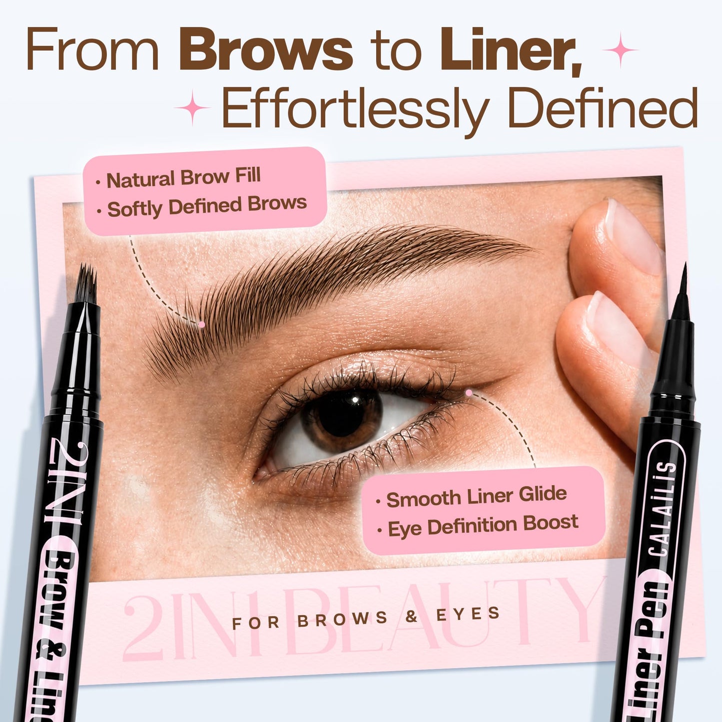CALAILIS Eyebrow Pencils for Women, 2-in-1 Upgrade Microblading 4D and Precise Brush-Tip Dual-Ended Liquid Eyebrow Pencil, Waterproof Stay on All Day, Create Natural Hair-Like Brows (Light Brown)