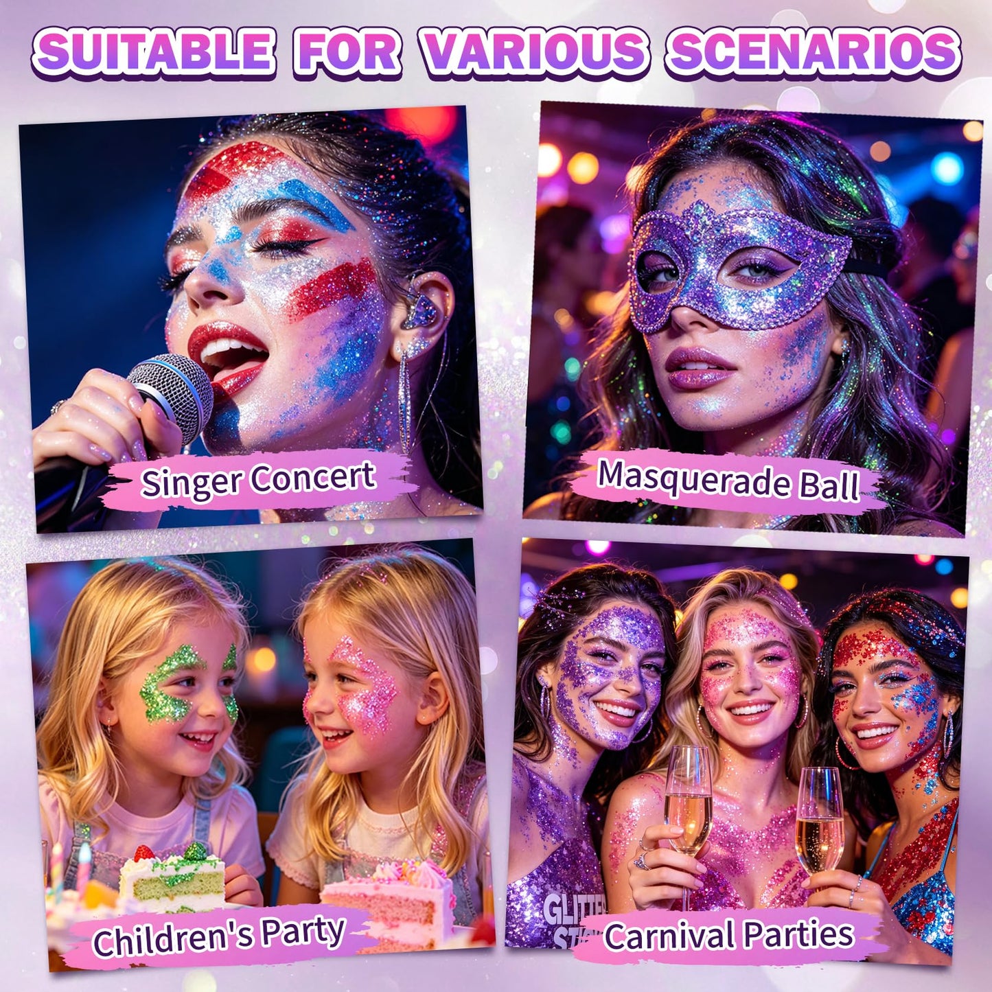 Face Hair Glitter Stick, Red White Blue Body Sparkle, Hair Shimmer Mermaid Sequins Patriotic Accessories Glitter Gel for Women Music Singer Festival Rave Party Outfit Lips Eyes Makeup #08