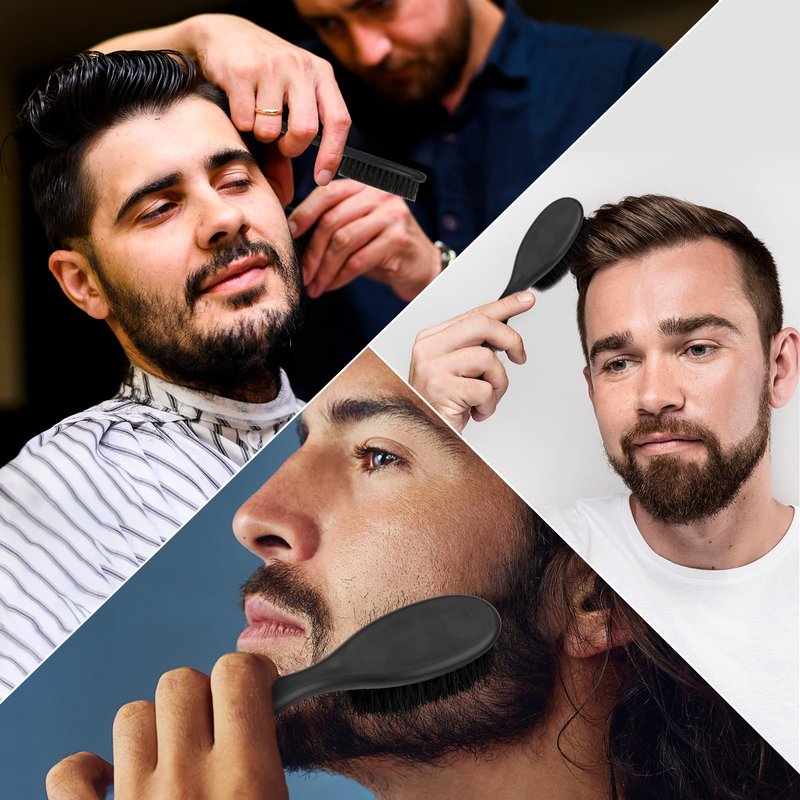 Mozeat Lens Hair Brush, 2 PCS Natural Boar Bristle, ABS Handle Professional Barber Brush for Detangling, Smoothing, Restores Shine, Beard Brush for Men