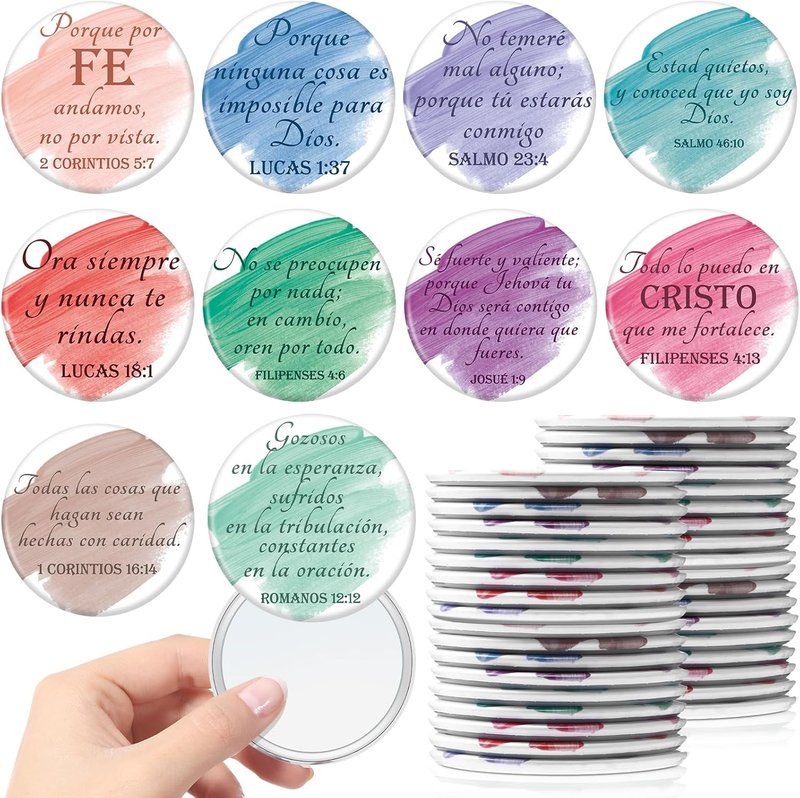 Spanish Christian Compact Mirrors - 60 Pcs Inspirational Bible Verse Pocket Mirrors | Mini Purse Makeup Gifts for Women