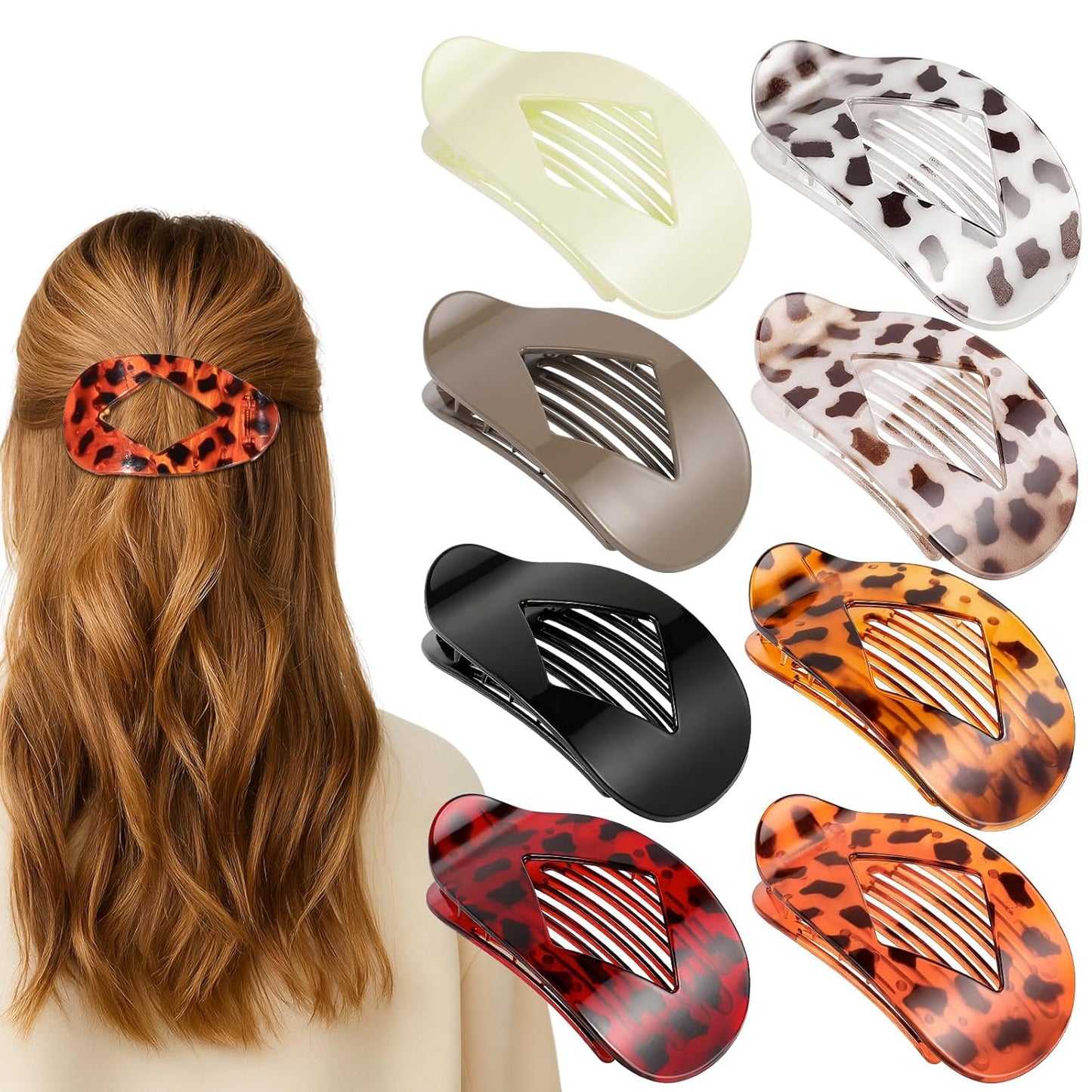 Flat Claw Clips for Women - 8 Pcs Strong Hold Tortoiseshell Hair Accessories | Large & Medium Sizes