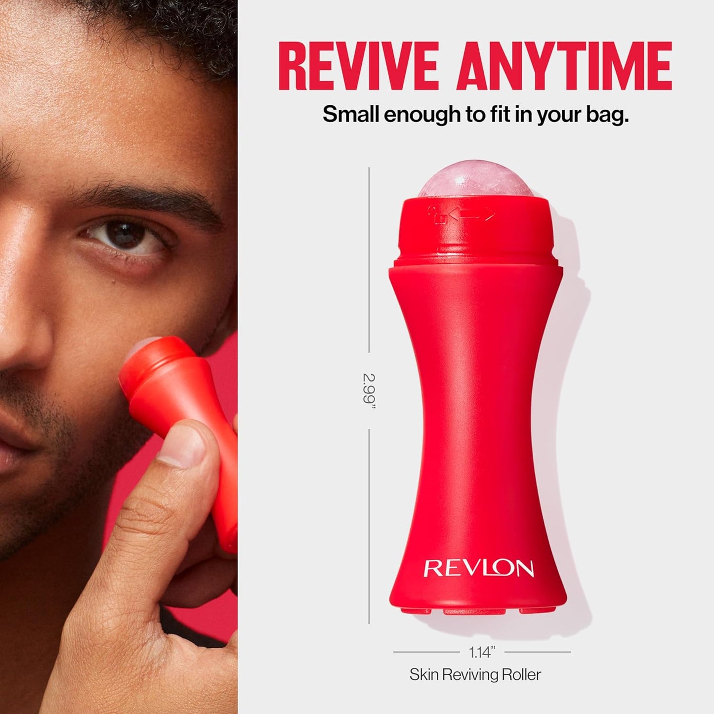 Revlon Skin Reviving Roller - Rose Quartz Facial Massager for Brightening & Revitalizing | Compact & Reusable