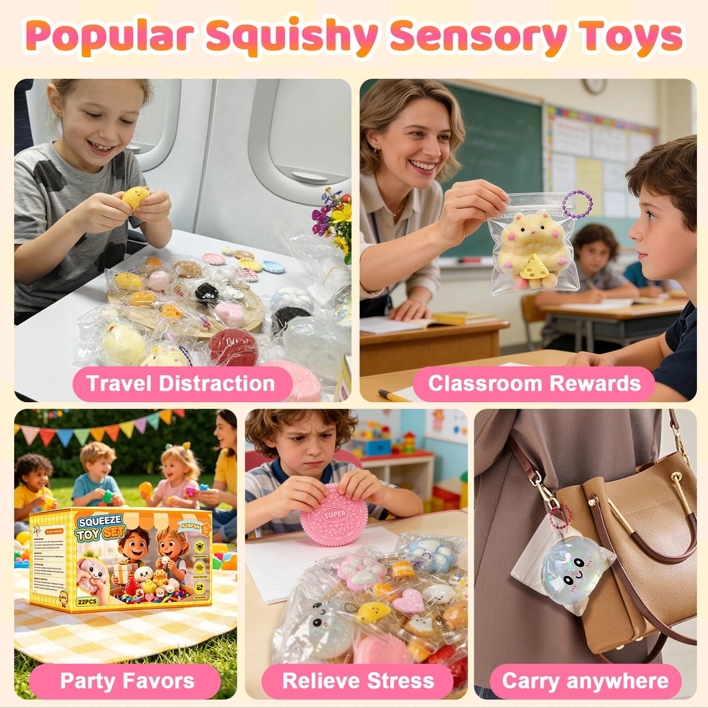 AZBFAN 22PCS Squishy Toys,Dumpling Squishy,Cat Paws, Ultra-Soft TPR Material, Squeeze Toys Set are Perfect for Stress Relief for Both Children & Adults, Classroom Birthday Gifts
