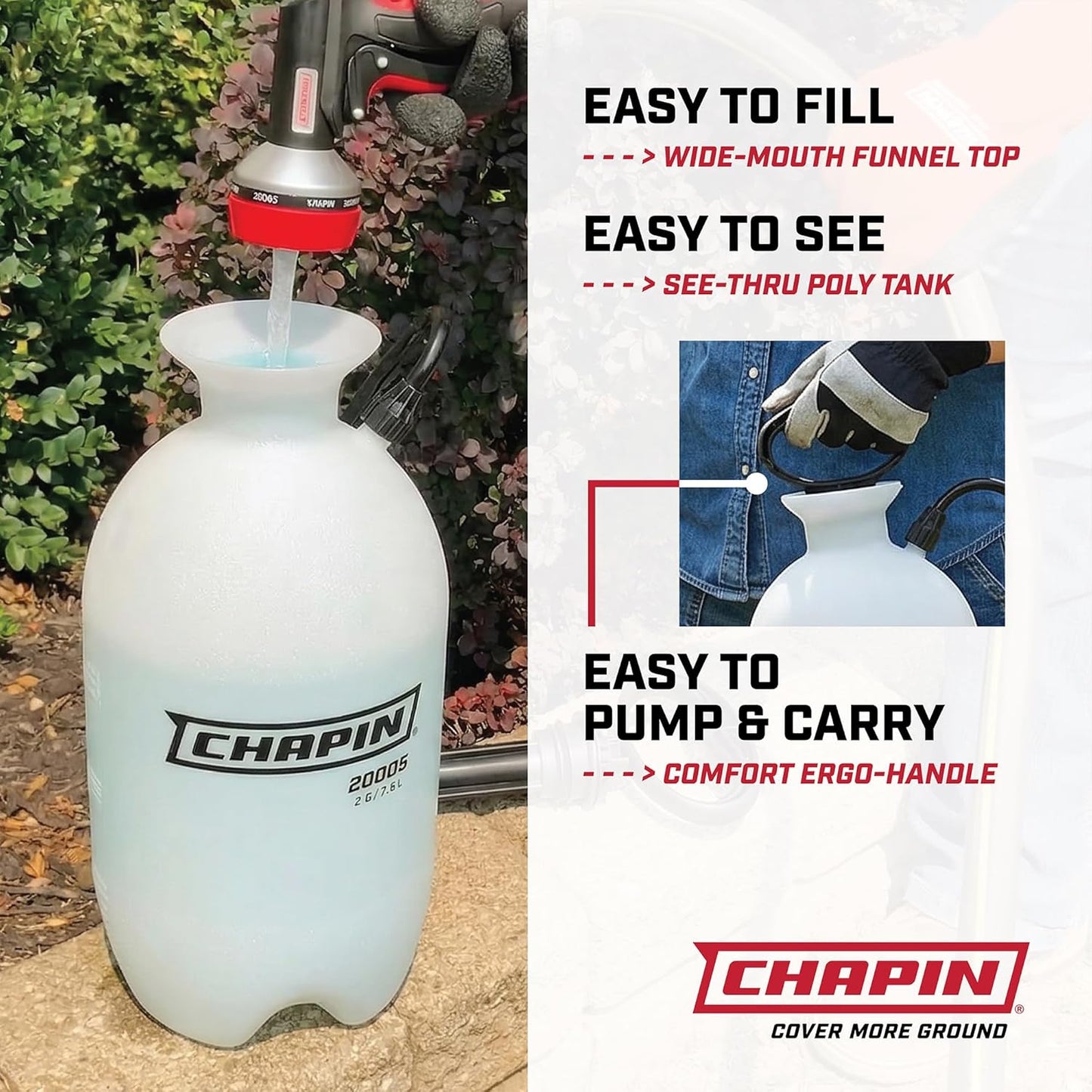 Chapin 20004 Pump Sprayer - 1-Gallon Translucent Tank with Adjustable Nozzle & Long Reach Hose for Fertilizers & Pesticides
