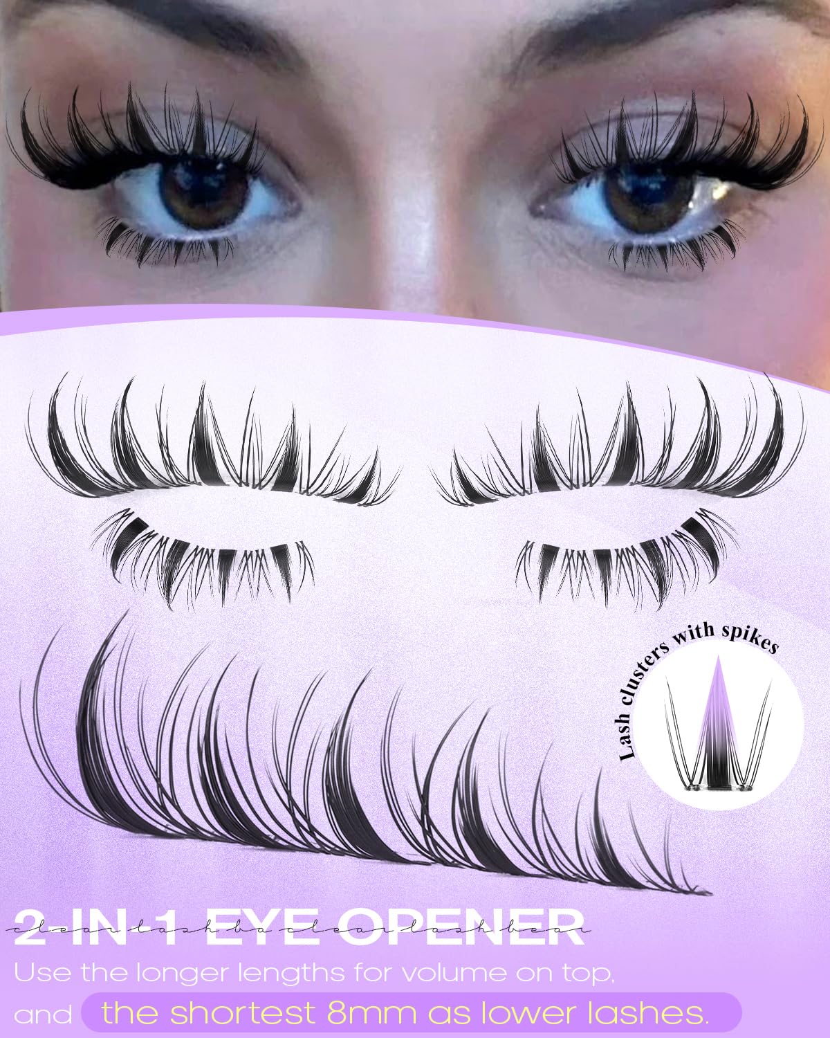 Wtvane Self Adhesive Lash Clusters Manga Pre-Glued Eyelash Clusters 8-16mm Press On Lashes Clusters Wispy Lash Extensions with Clear Band Spiky Eyelash Cluster For Anime Cosplay Look