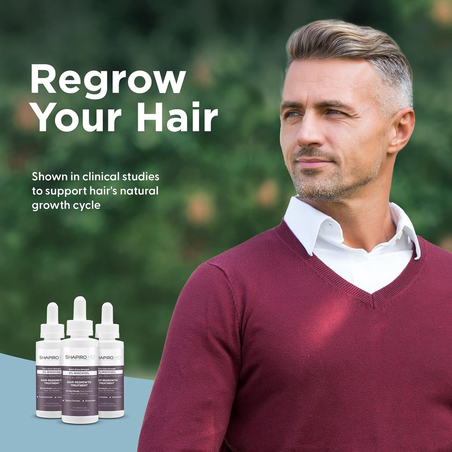 Minoxidil 5% Hair Growth Serum for Men | Promotes Regrowth & Reactivates Follicles - 1 Month Supply