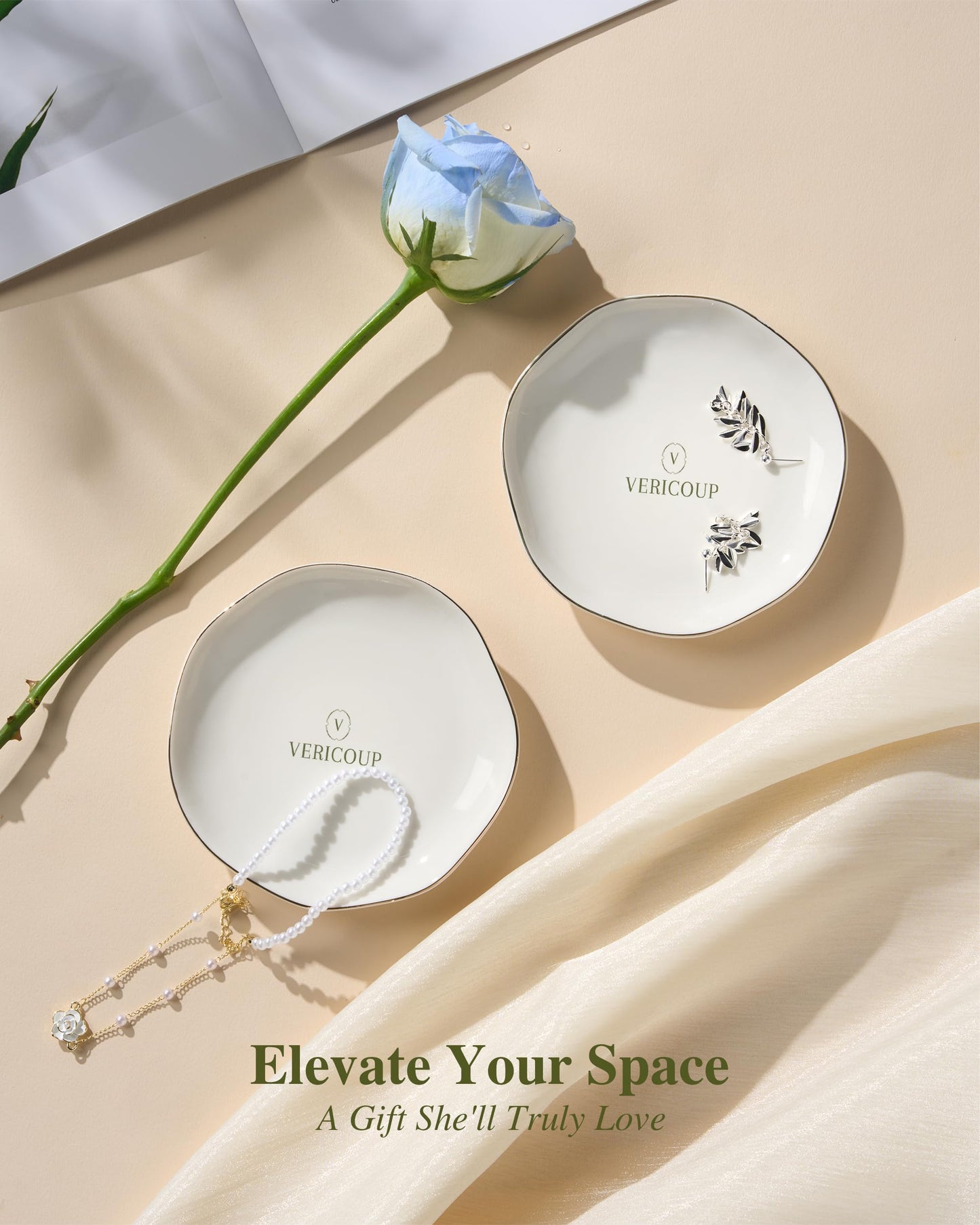 Vericoup Jewelry Tray, White Ceramic Ring Dish, 4.5 Inch